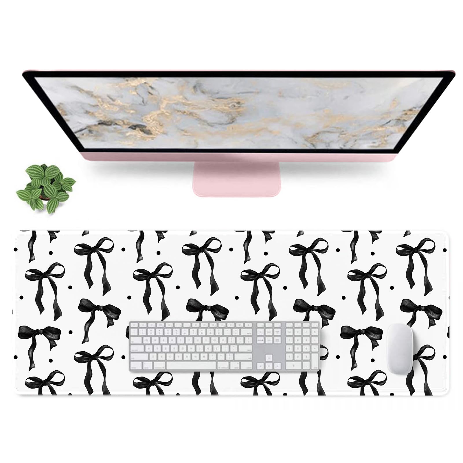 Pink Mouse Pad, Bows Desk Mat Computer Mat Desk Accessories 31.5 x 11.8