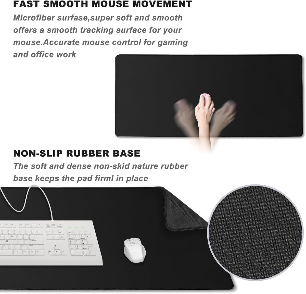 31.5" x 15.7" Waterproof Fabric Desk Pad Large Mouse Pad Office Game, Black