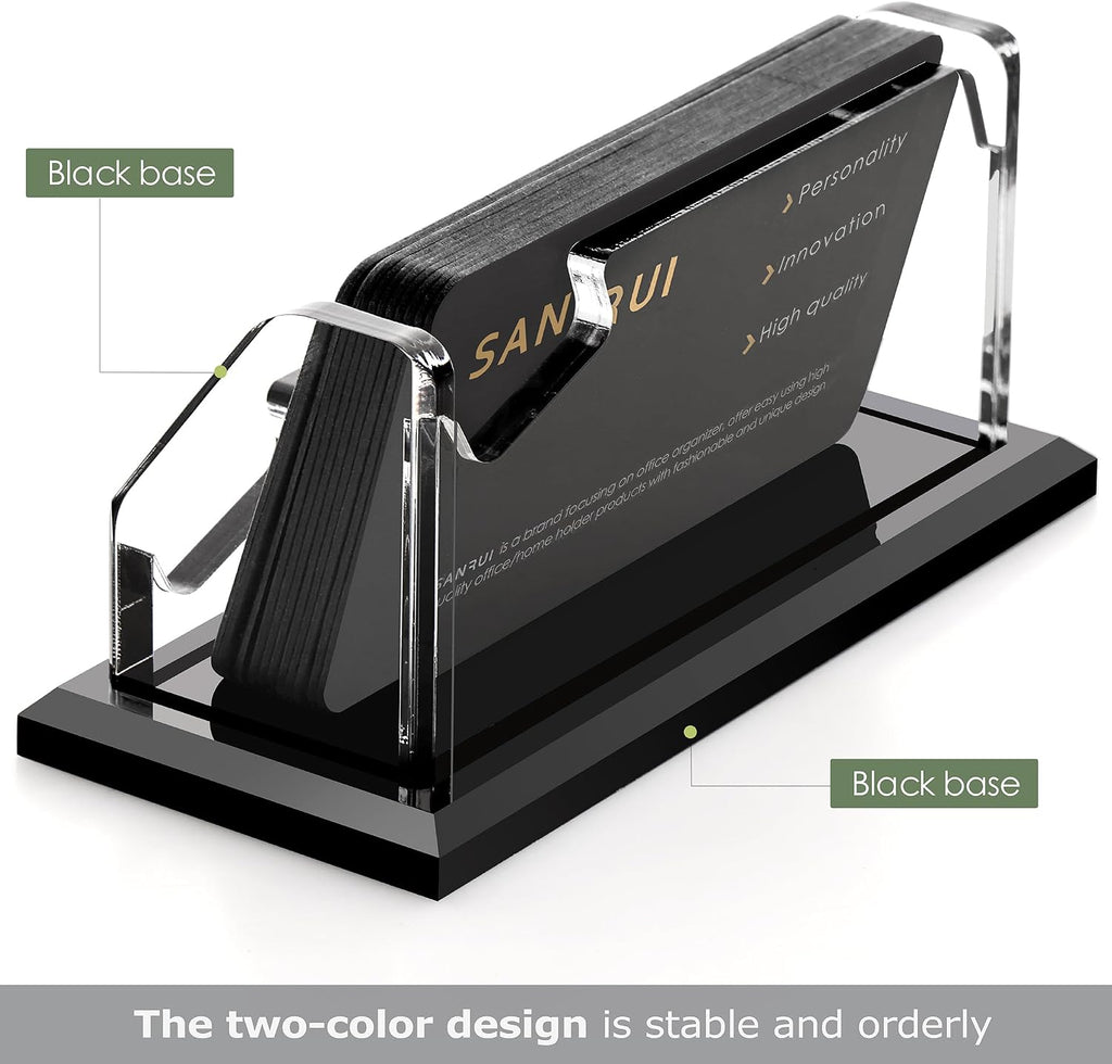 SANRUI Black Business Card Holder for Desk 1 Slot Clear Acrylic Horizontal