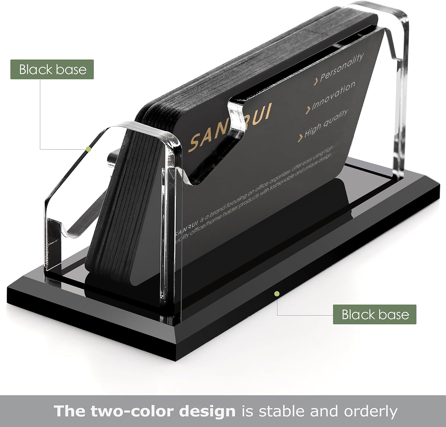 SANRUI Black Business Card Holder for Desk 1 Slot Clear Acrylic Horizontal