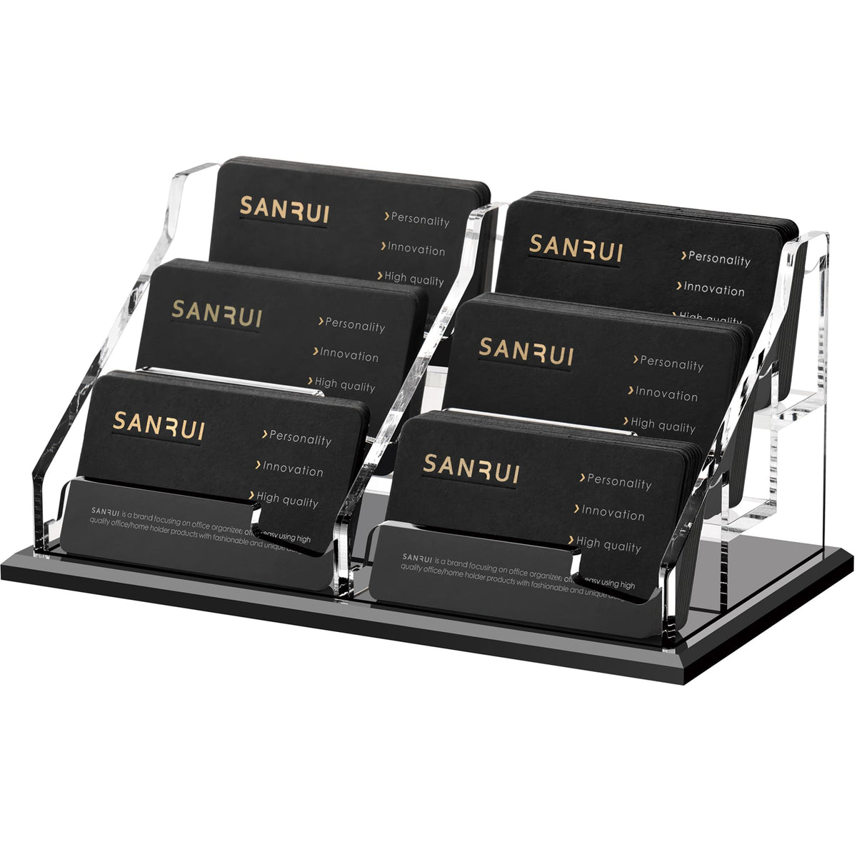 SANRUI Black Business Card Holder for Desk 1 Slot Clear Acrylic Horizontal