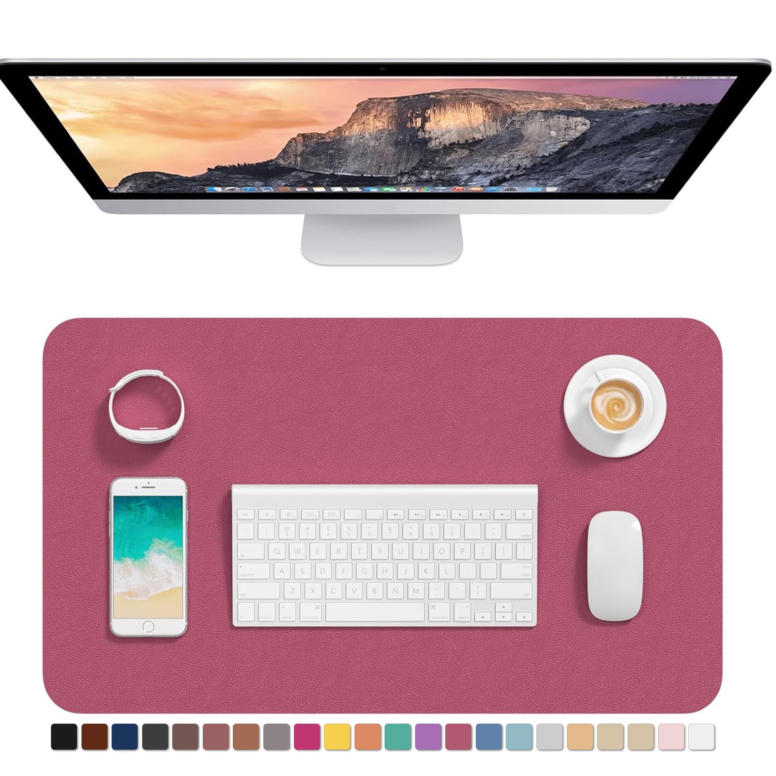 Hsurbtra Desk Pad, 30" x 14" PU Leather Desk Mat, XL Extended Mouse Pad, Waterproof Desktop Blotter Protector, Non-Slip Ultra Thin Large Laptop Keyboard Writing Mat for Office Home, Pink