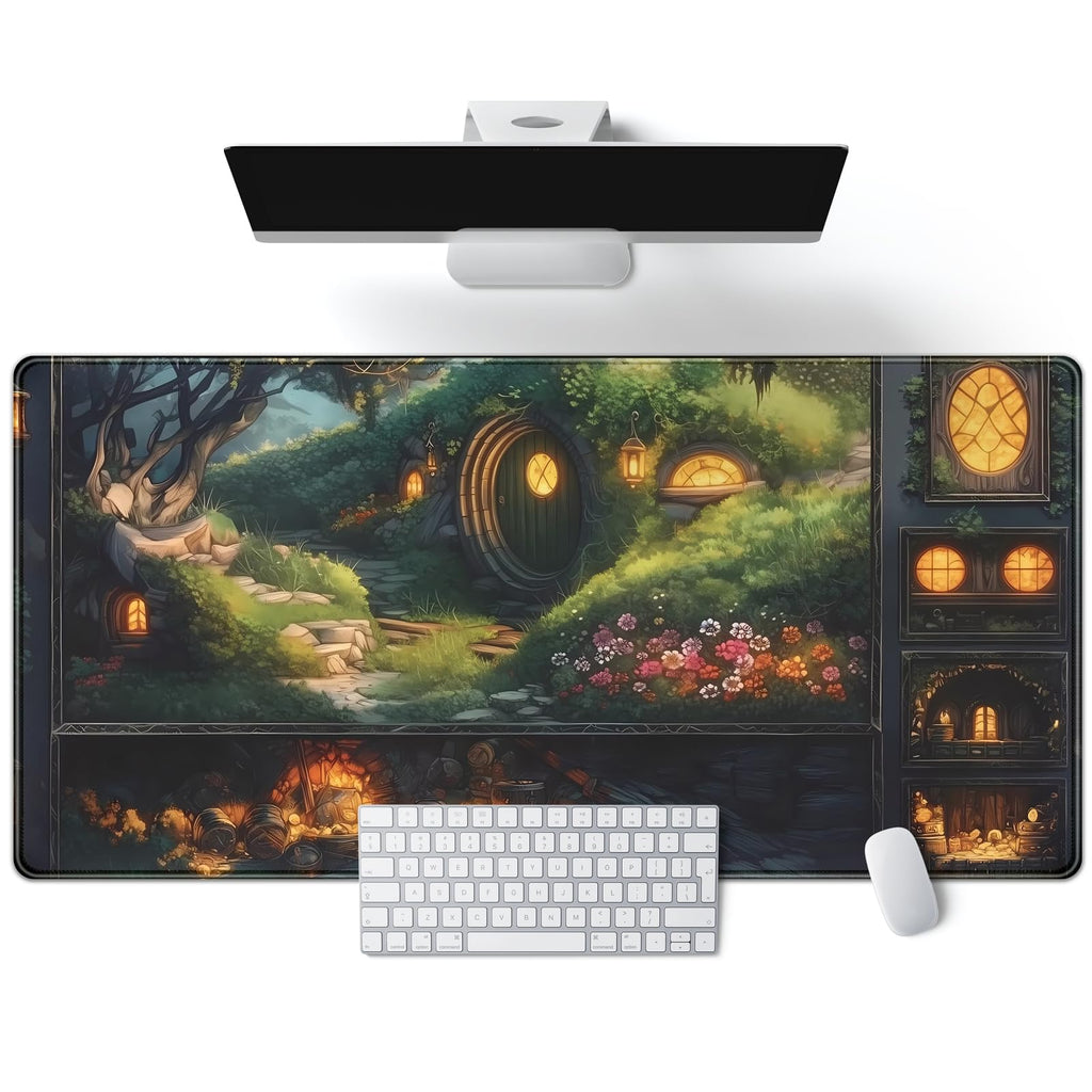 Purple Flowers Bookshelf Desk Mat Bookish Desk Pad Celestial Floral Books Large Mouse Pad XXL Extended Mousepad Aesthetic Keyboard Pad Crystal Globe Mouse Mat 31.5x15.7 in Office Decor for Women
