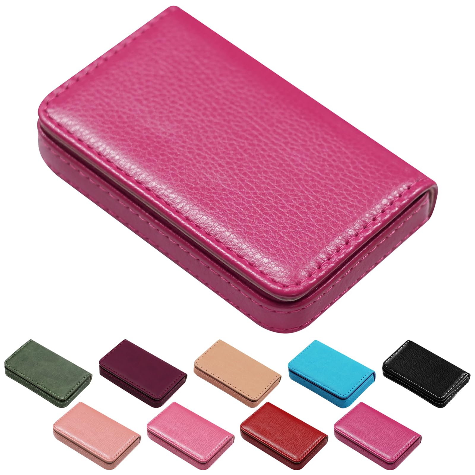 Business Credit Card Holders, Magnetic Sealing Anti Drop, PU Leather Debit Card Protector Organizer Case (Maroon Red)