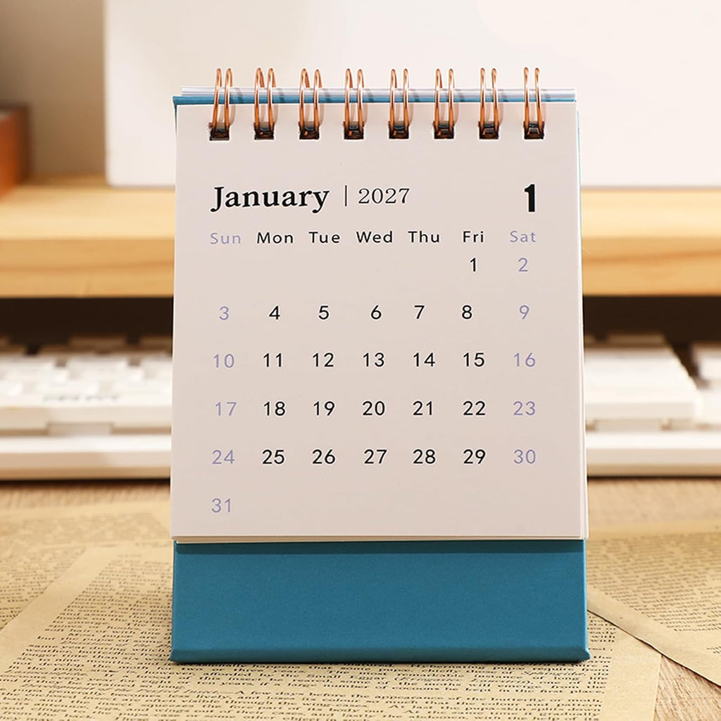 Mini Desk Calendar 2026-2027, Standing Flip Small Desk Calendar- July 2026 to Dec 2027 18 Monthly Desktop Calendar- Thick Paper Twin-Wire Binding for Home or Office (Blue)