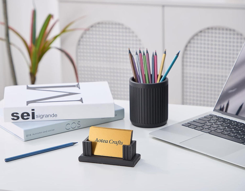 Concrete Business Card Holder Desk - Business Card Display Stand - Black
