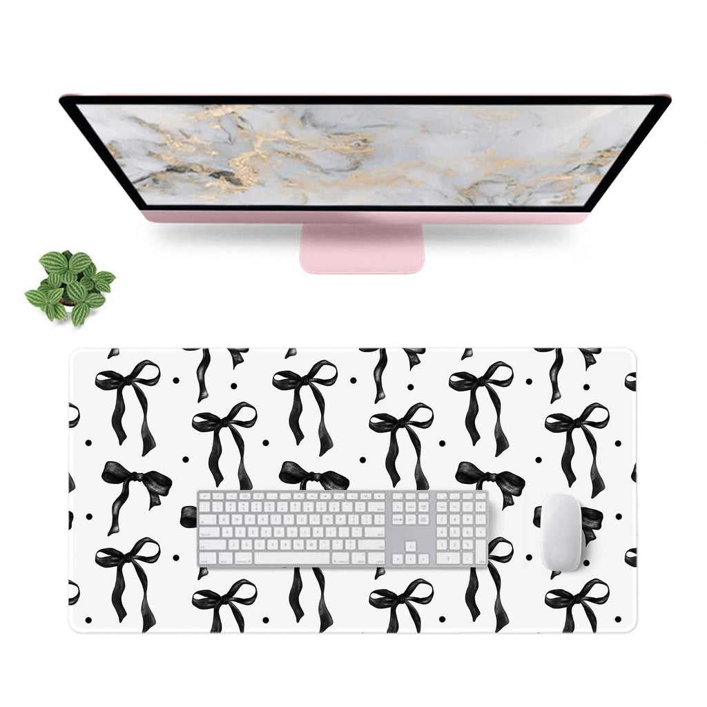 Pink Mouse Pad, Bows Desk Mat Computer Mat Desk Accessories 31.5 x 11.8