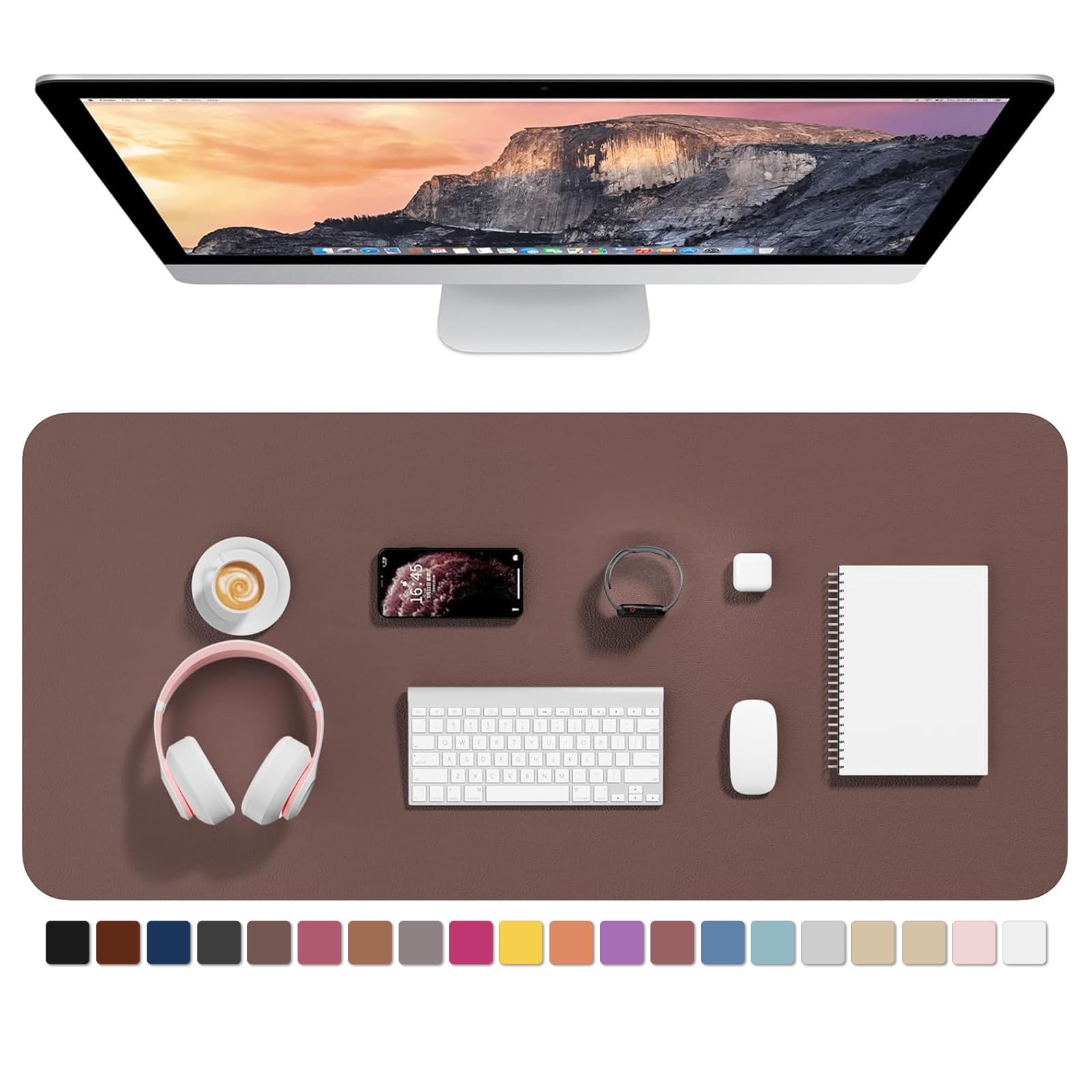Hsurbtra Desk Pad, 30" x 14" PU Leather Desk Mat, XL Extended Mouse Pad, Waterproof Desktop Blotter Protector, Non-Slip Ultra Thin Large Laptop Keyboard Writing Mat for Office Home, Pink