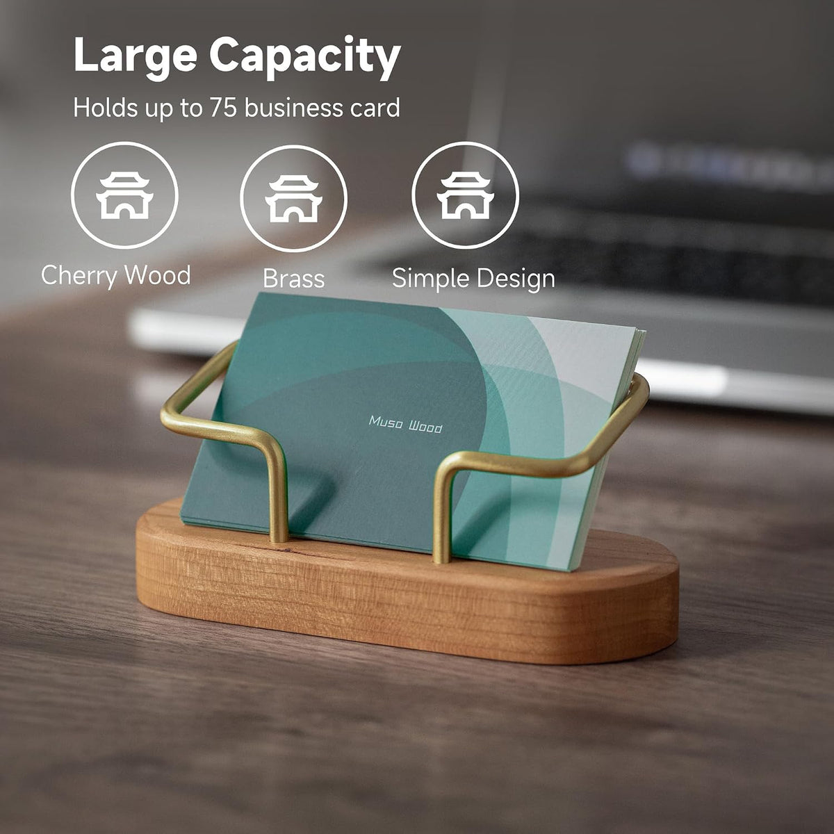 muso wood Cherry Business Card Holder for Desk, 1 Pack