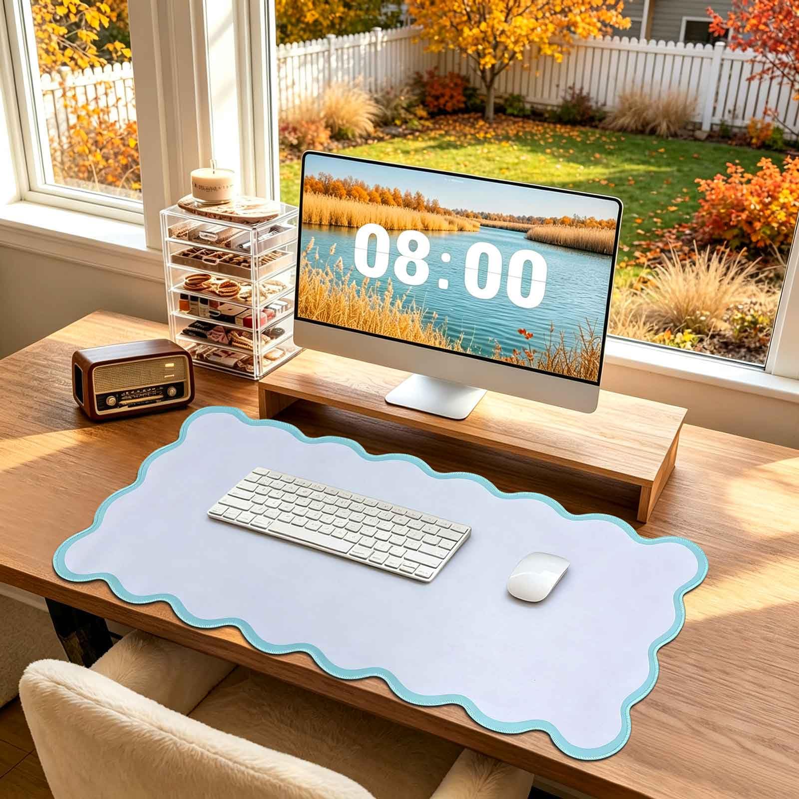 yuboo Scalloped Pink Fall Desk Mat, 31"×15.7" Rubber Desk Pad Gifts