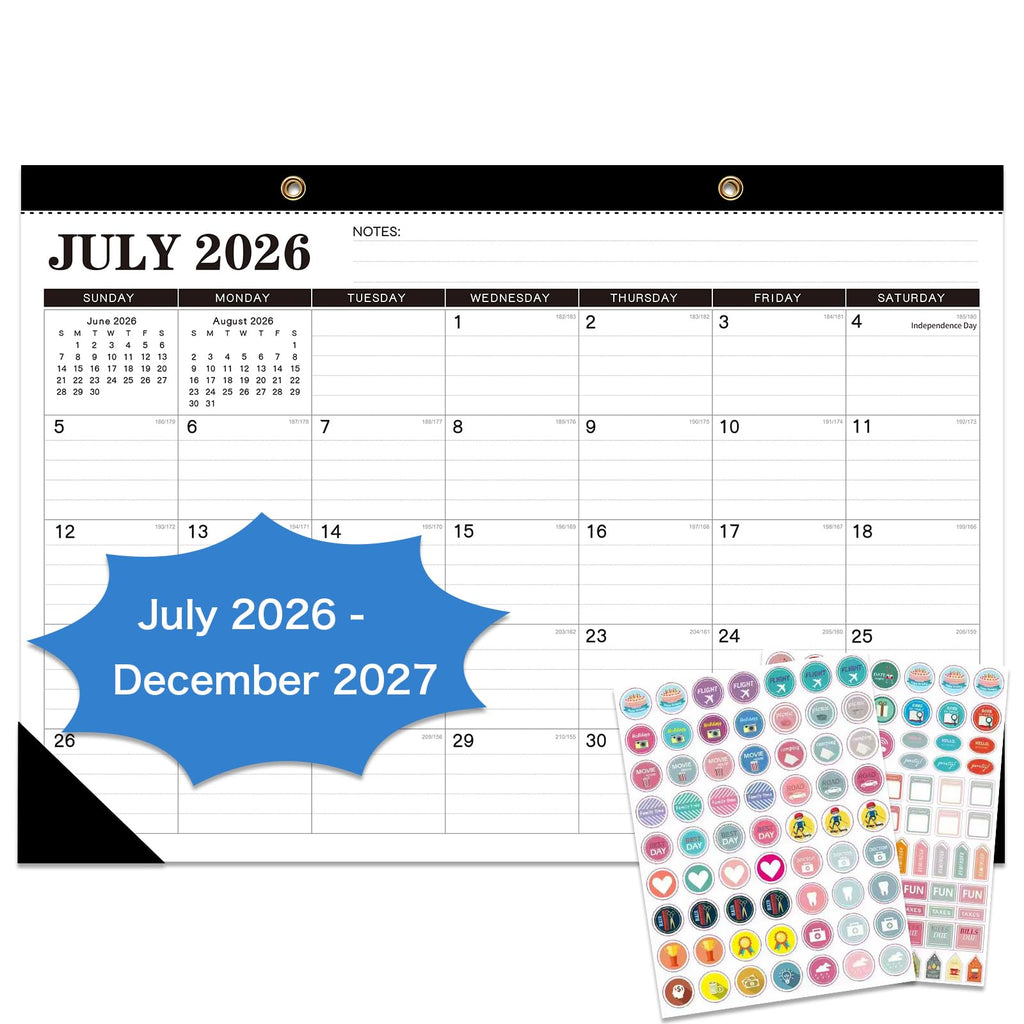 Desk Calendar 2026-2027 - 18 Month Desk Calendar july 2026-2027 Dec, 17" x 12", Large Desk Calendar with Thick Paper, Plastic Cover, Stickers, Home or Office Calendar for Easy Organizing
