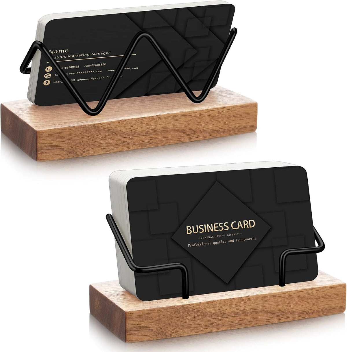 Amyhill 2 Pieces Wood Business Card Holder for Desk,Light Wood Color, Black