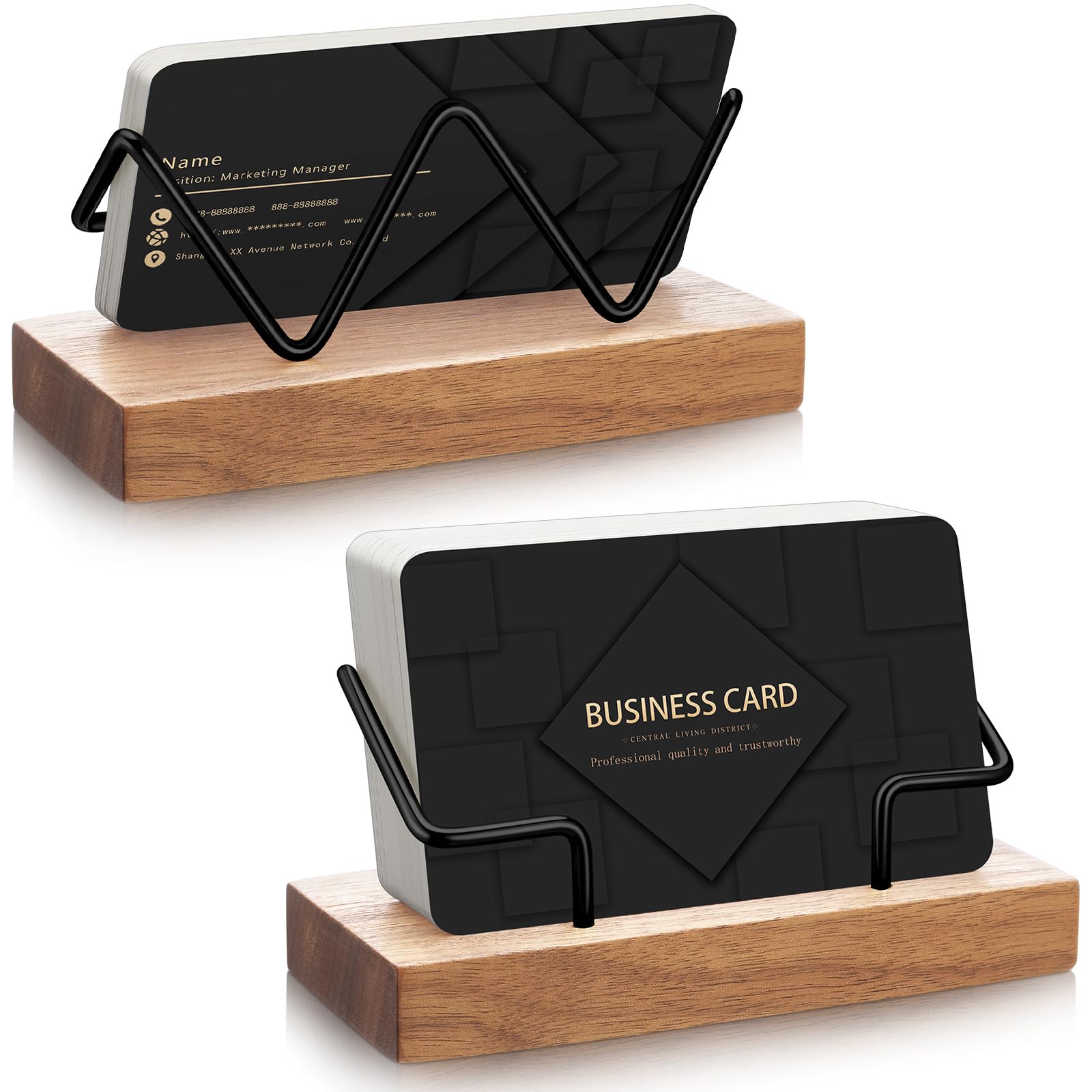Amyhill 2 Pieces Wood Business Card Holder for Desk,Light Wood Color, Black