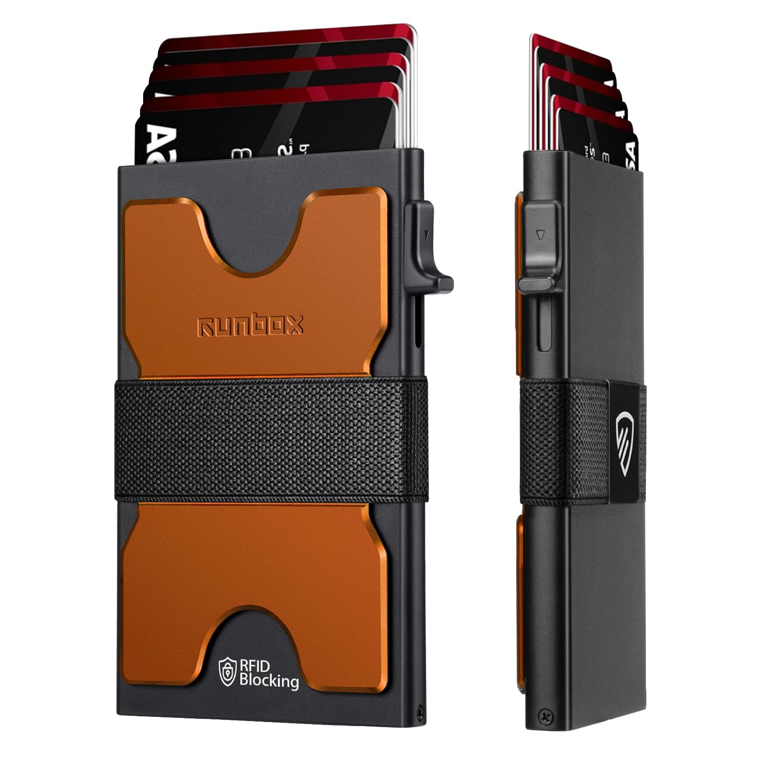 RUNBOX Slim Wallet for Men, RFID Aluminum Pop-Up Card Holder for 12 Cards