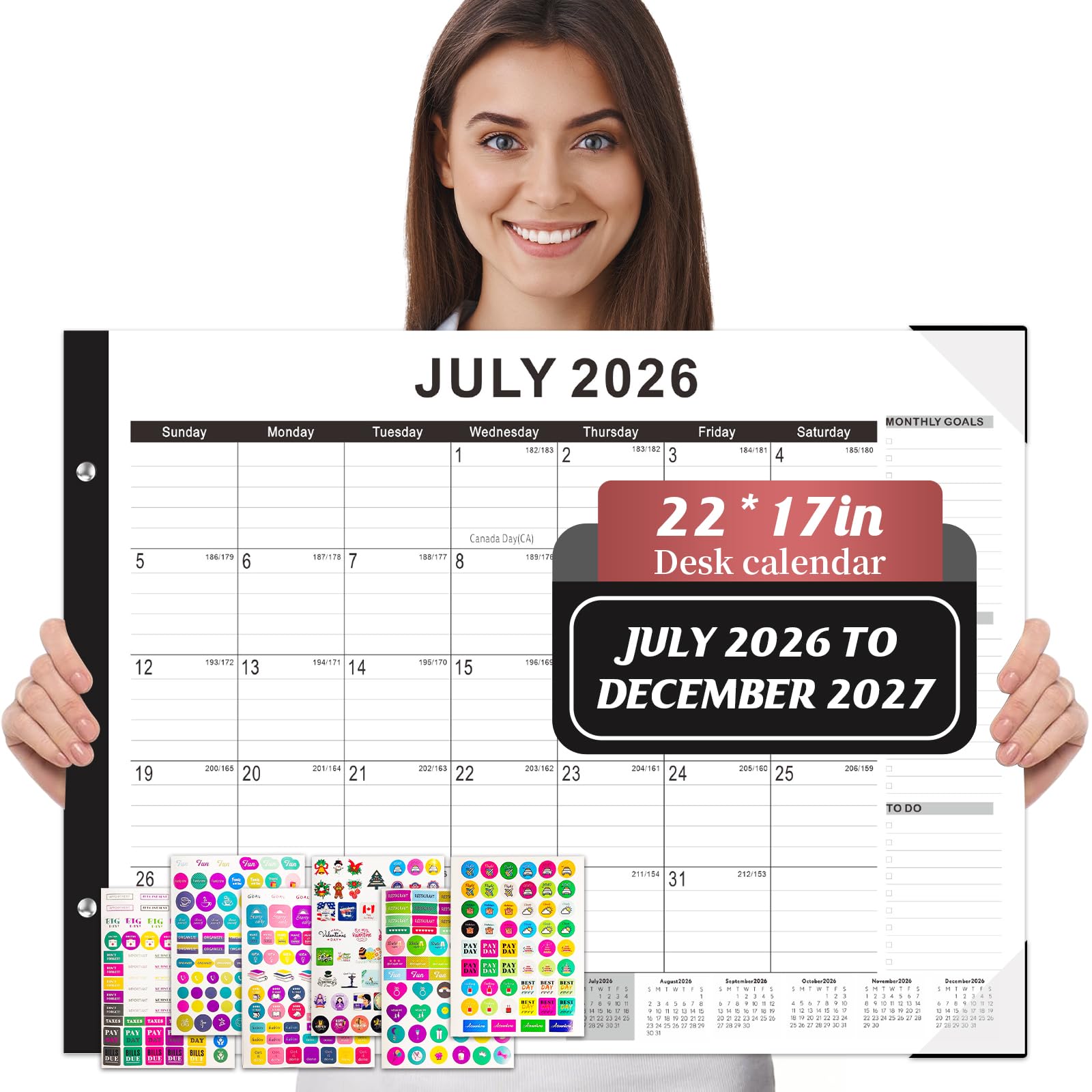 Large Desk Calendar 2026-2027,Jul 2026-Dec 2027,Gannyfer 18-Month Calendar