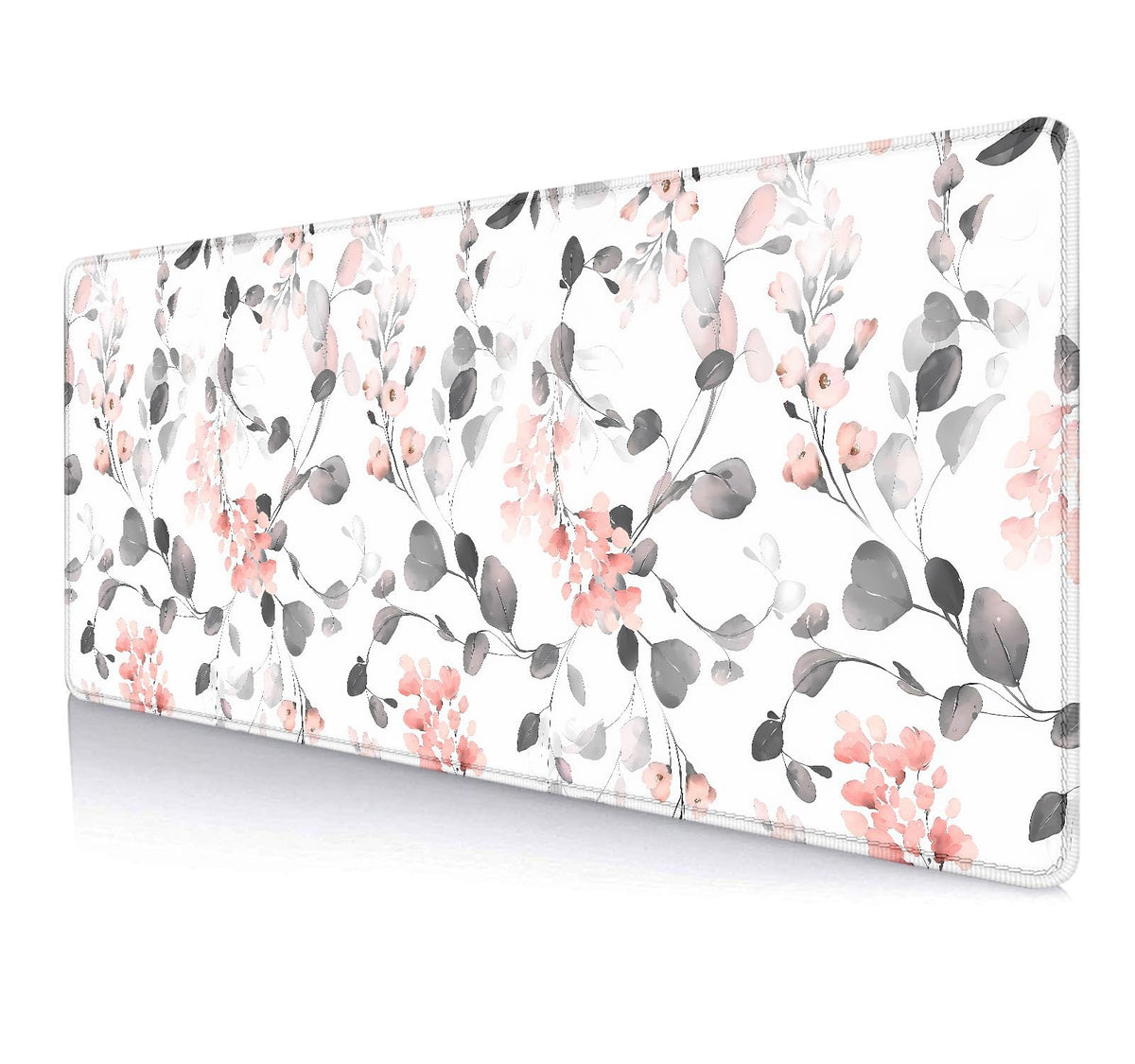 Large Mouse Pad Mousepad, Pink Flowers in a Blue Desk Mats for Desktop, Watercolor Beautiful Floral Laptop Computer Desk Pad, Non-Slip Rubber Base Desktop Mat, 31.5 x 11.8 inches