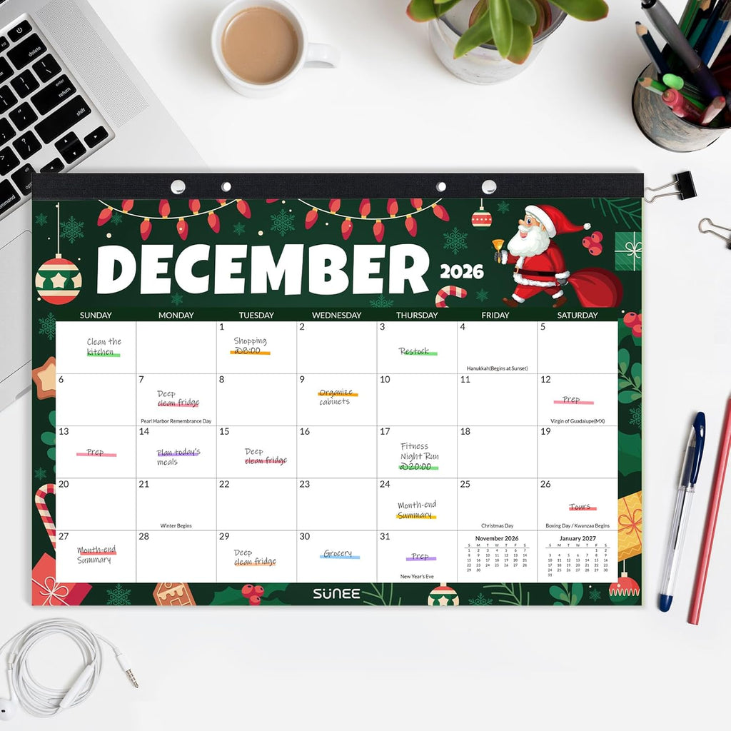 SUNEE Desk Calendar 2026-2027, 17" x 12", 18-Month Monthly Desk Calendar from Jul. 2026 - Dec. 2027, Academic Desk Calendar for Teacher, School, Seasons Color