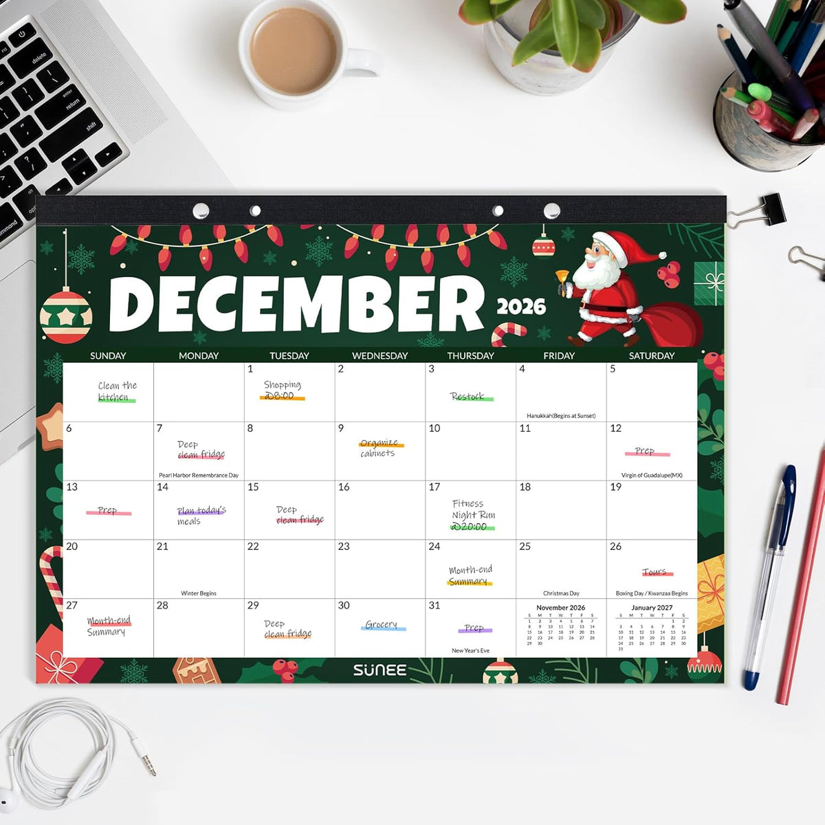 SUNEE Desk Calendar 2026-2027, 17" x 12", 18-Month Monthly Desk Calendar from Jul. 2026 - Dec. 2027, Academic Desk Calendar for Teacher, School, Seasons Color