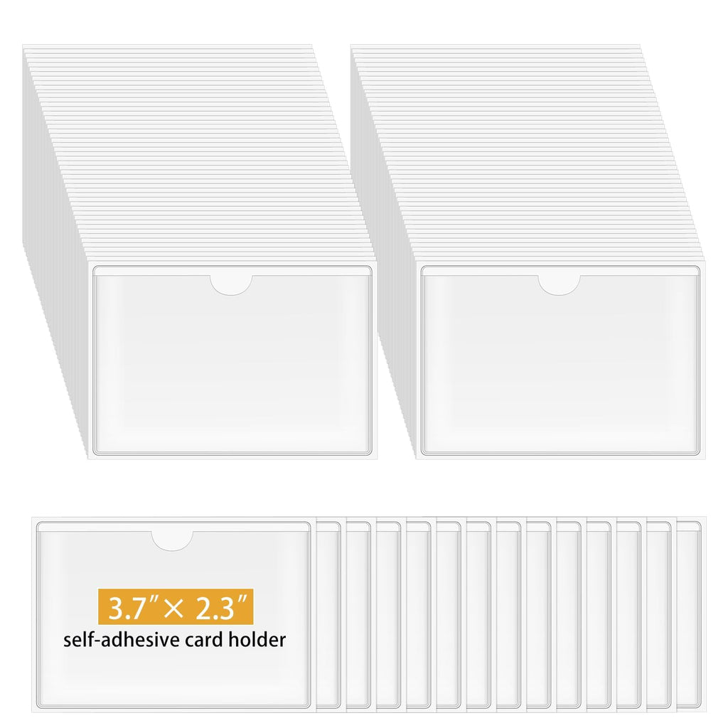 100 Pack Clear Self-Adhesive Business Card Pockets