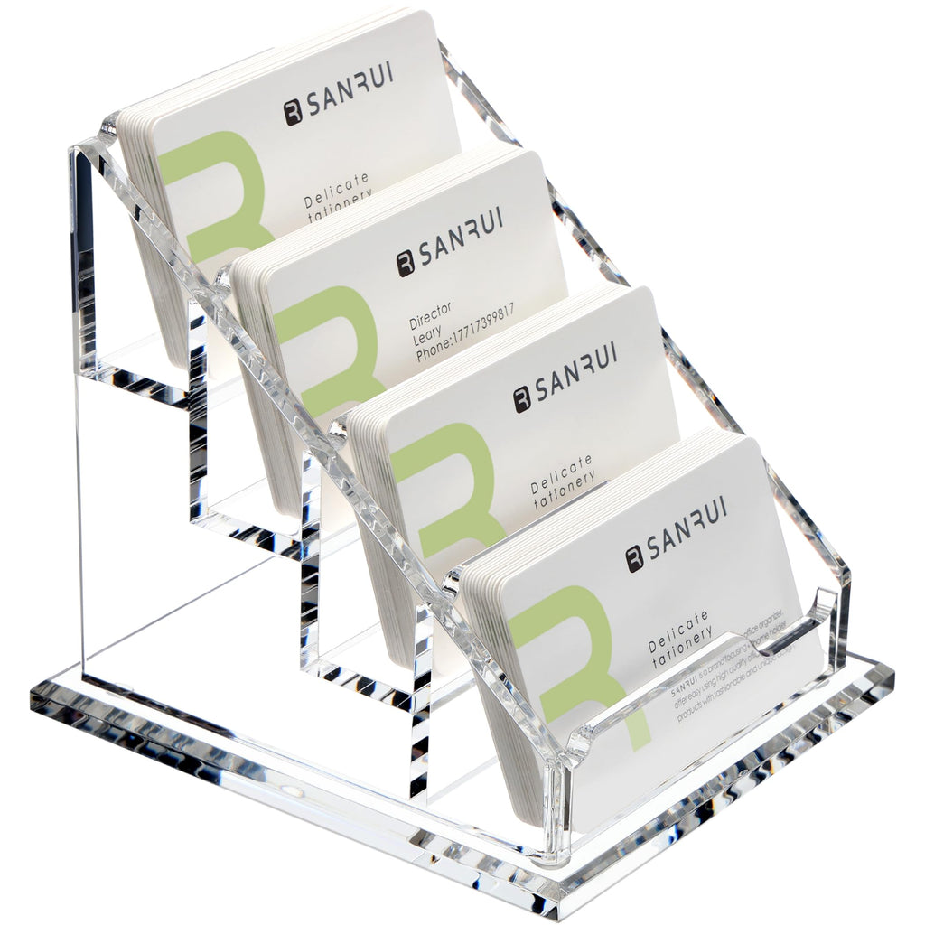 YUXUN Business Card Holder Display for Desk, Clear Acrylic Cards Organizer 3 Tier 3 Slots, Business Card Stand for Women Men, Multiple Business Card Display for Exhibition, Home, Office