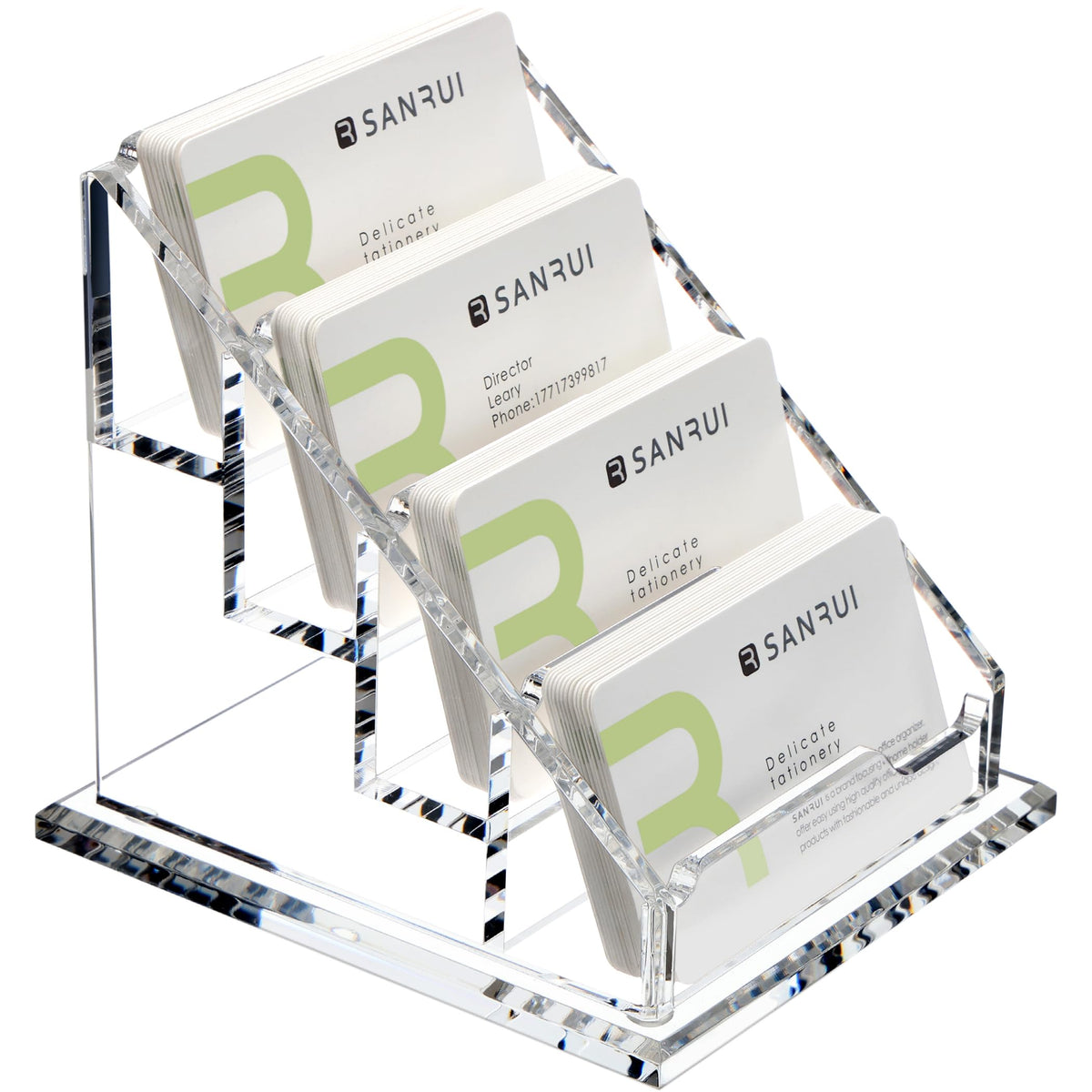YUXUN Business Card Holder Display for Desk, Clear Acrylic Cards Organizer 3 Tier 3 Slots, Business Card Stand for Women Men, Multiple Business Card Display for Exhibition, Home, Office