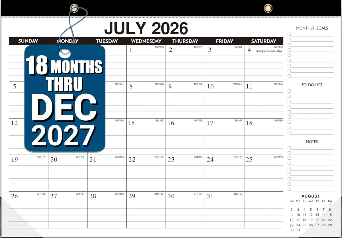 Desk Calendar 2026-2027, 18-Month Wall Calendar Through Dec 2027, 17"x12"