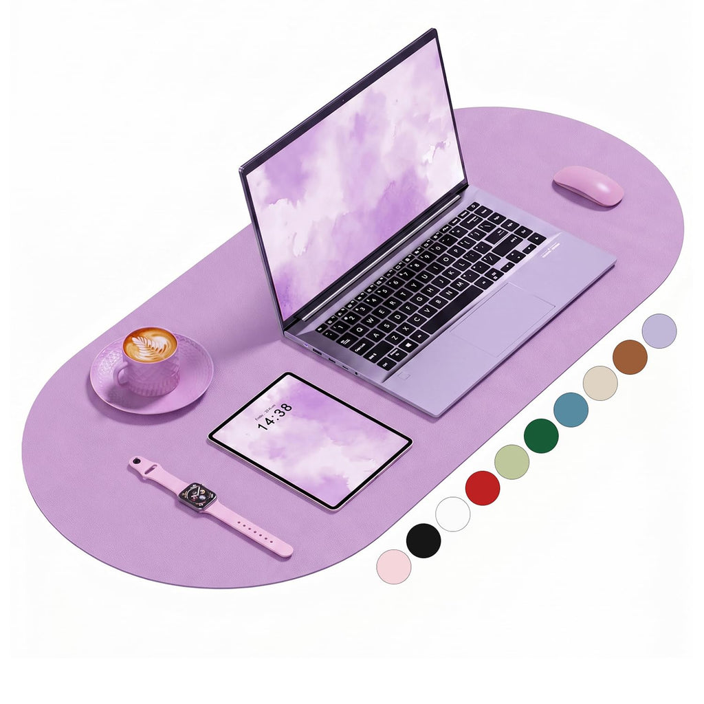 Desk Mat, 31.5" x 15" Oval PU Leather Non-Slip Desk Pad Large Mouse Pad for Desktop, Waterproof Countertop Protector Writing Mat for Office, Home, Gaming, Vanity, Light Pink