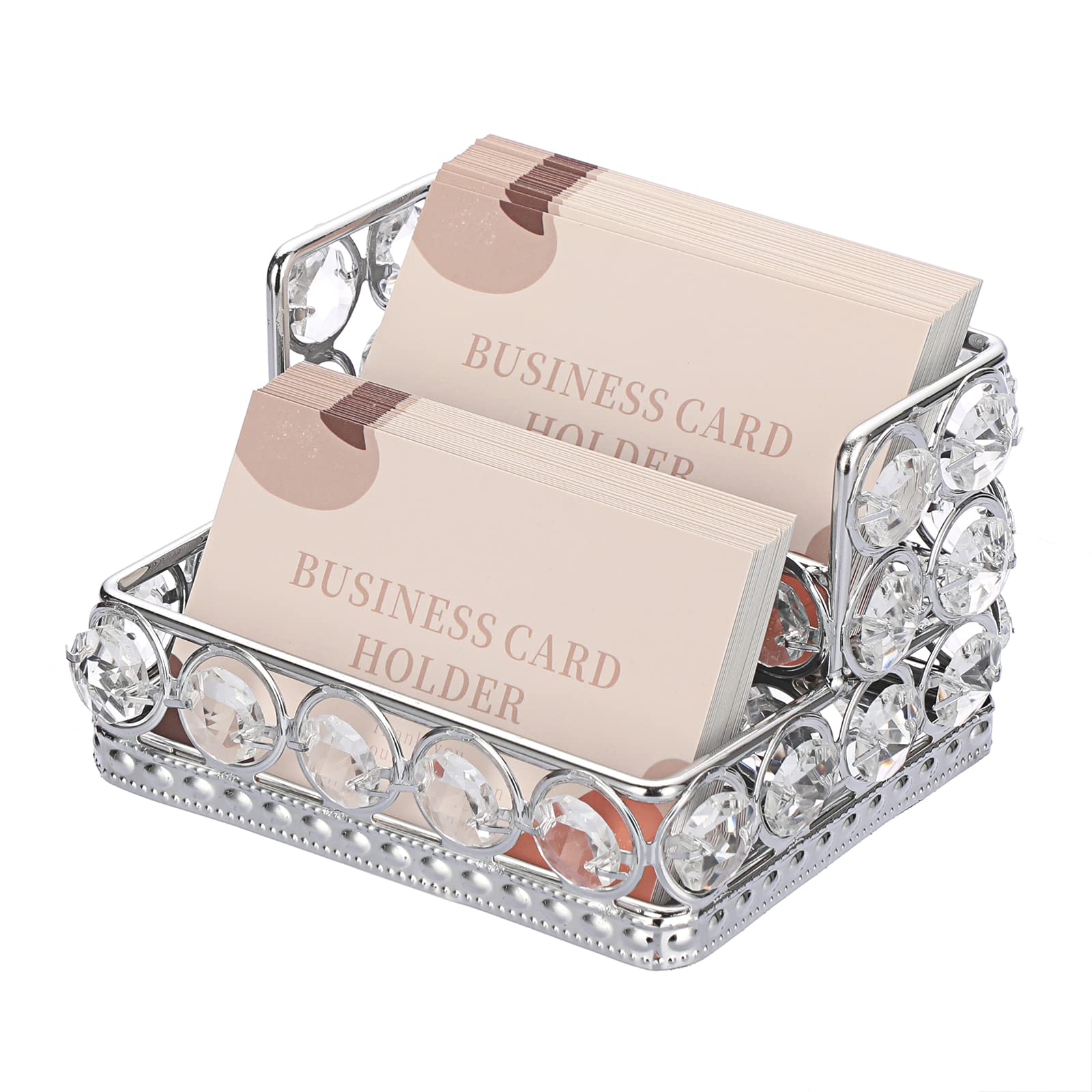 Hipiwe 2 Tiers Crystal Business Card Holder Gold Mirrored Cards Organizer