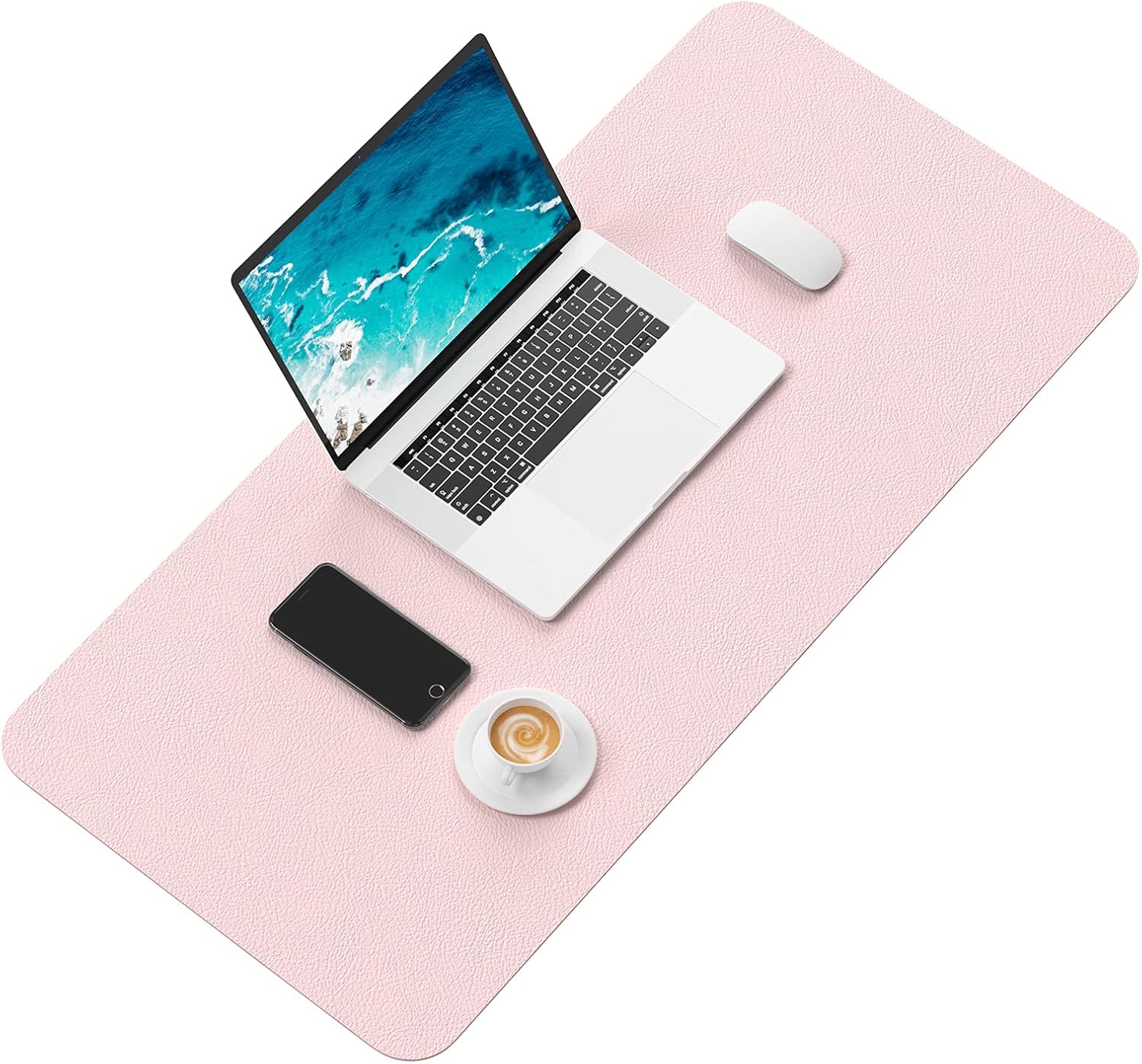 Hsurbtra Desk Pad, 30" x 14" PU Leather Desk Mat, XL Extended Mouse Pad, Waterproof Desktop Blotter Protector, Non-Slip Ultra Thin Large Laptop Keyboard Writing Mat for Office Home, Pink