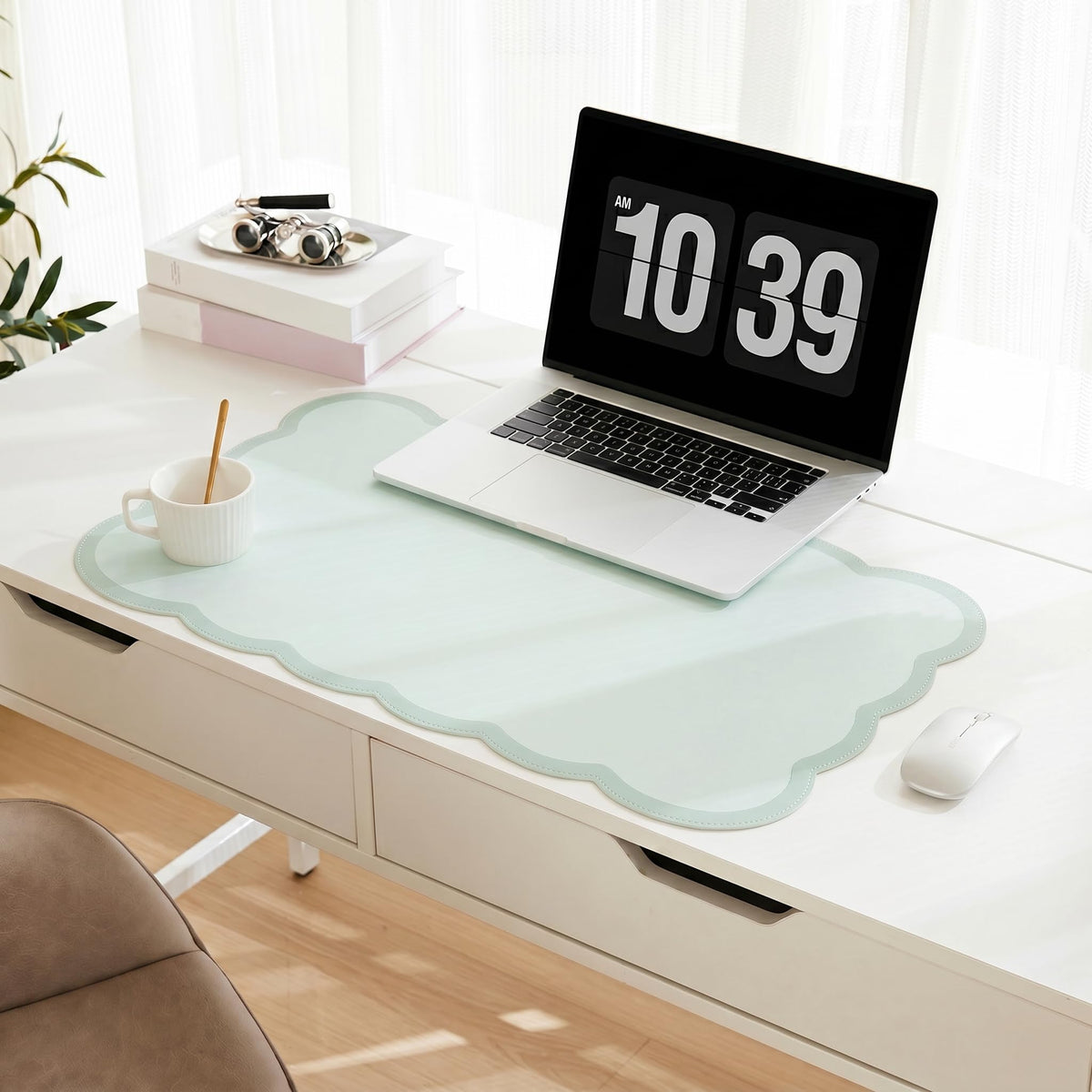 Scalloped Desk Mat, 31.5" x 15.7" Large Cute Aesthetic Desk Accessories, PU Leather Computer Laptop Desk Mouse Keyboard Pad, Desk Writing Mat for Vanity/Work/Home Decor (Pink, 31.5" x 15.7")