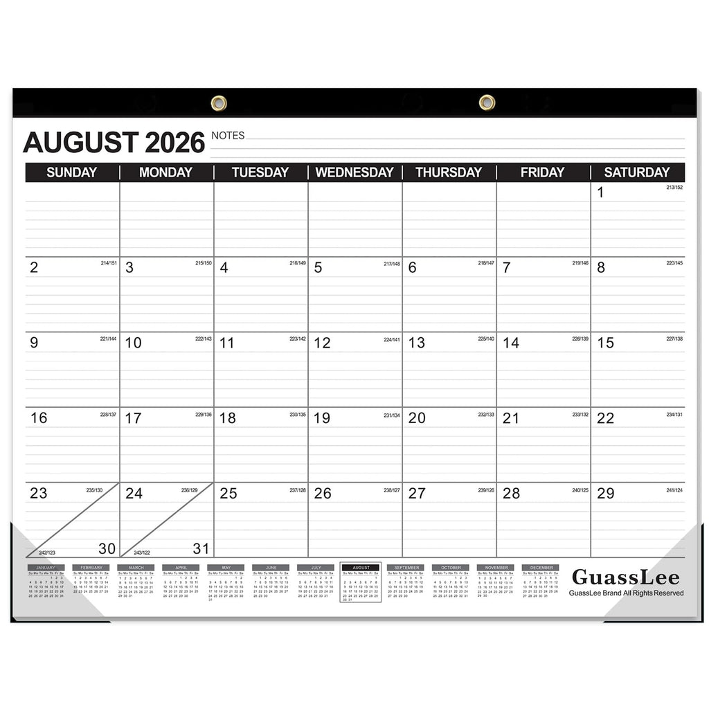 GuassLee Desk Calendar 2026-2027 - 19 Months Academic Calendar 17" × 11.5" Desktop Calendar from Jun. 2026 to Dec. 2027 with Julian Date for Home School Office Desk Top Organizing