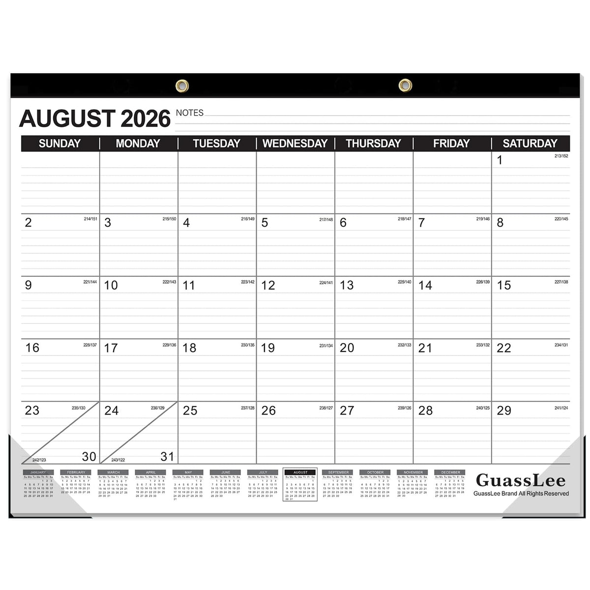 GuassLee Desk Calendar 2026-2027 - 19 Months Academic Calendar 17" × 11.5" Desktop Calendar from Jun. 2026 to Dec. 2027 with Julian Date for Home School Office Desk Top Organizing