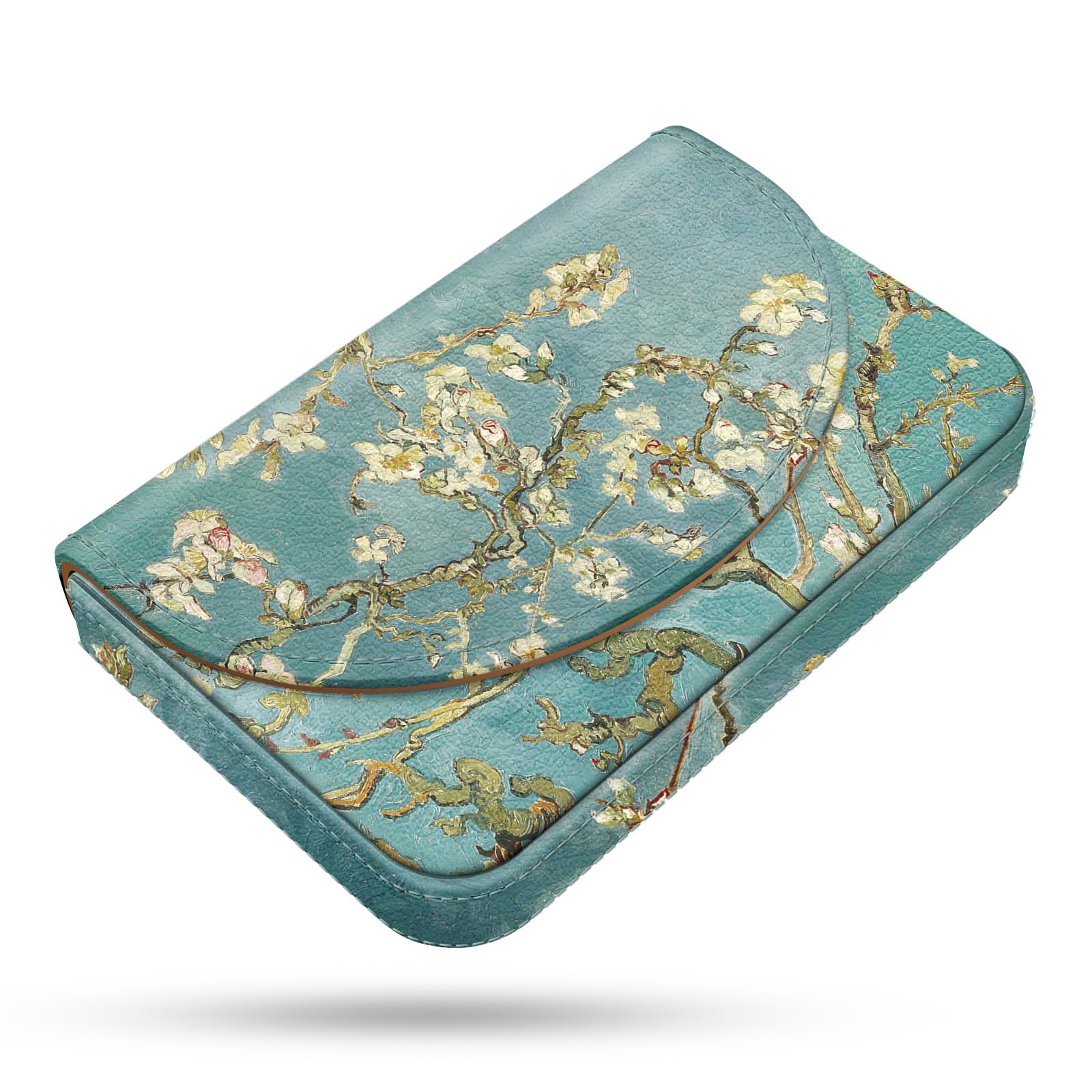 Business Card Holder，PU Leather Business Card Case Color Printing Pattern Card Holder Wallet，Pockets Magnetic Credit Card Holders for Men and Women，Bohemian Leaf