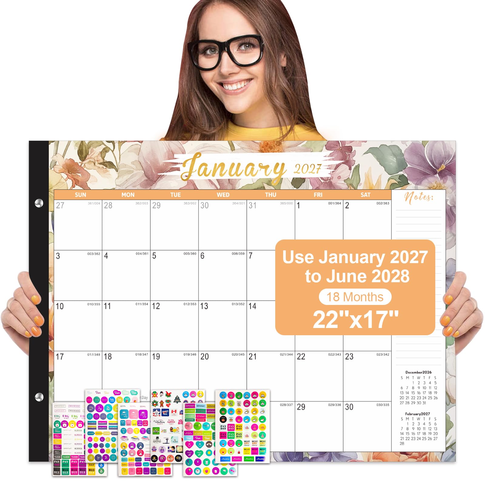 Large Desk Calendar 2026-2027,Jul 2026-Dec 2027,Gannyfer 18-Month Calendar