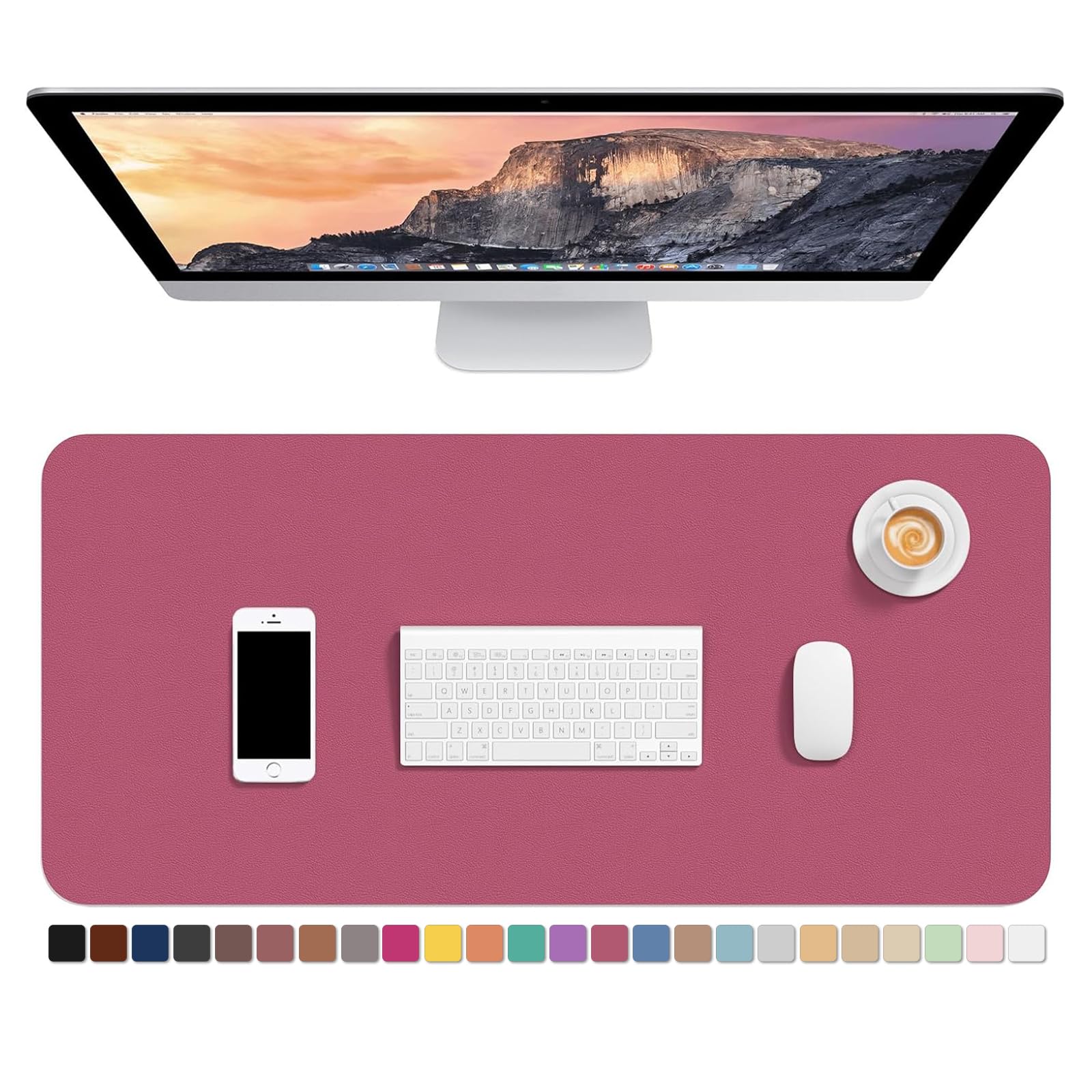Hsurbtra Desk Pad, 30" x 14" PU Leather Desk Mat, XL Extended Mouse Pad, Waterproof Desktop Blotter Protector, Non-Slip Ultra Thin Large Laptop Keyboard Writing Mat for Office Home, Pink
