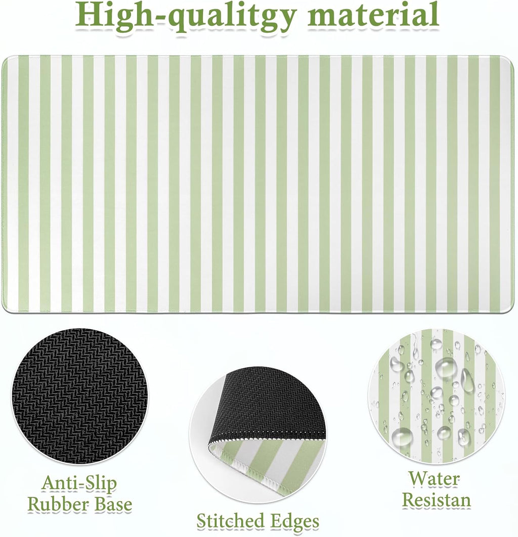 Green Striped Desk Mat Large Mouse Pad Cute Desk Pad Keyboard Computer Mat