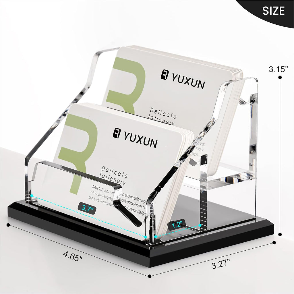 YUXUN Black Business Card Holder for Desk-2 Tier 2 Slot, Acrylic Business Card Holder for Women Men, 100+ Business Cards Display Stand, Multiple Business Card Display for Exhibition, Home, Office