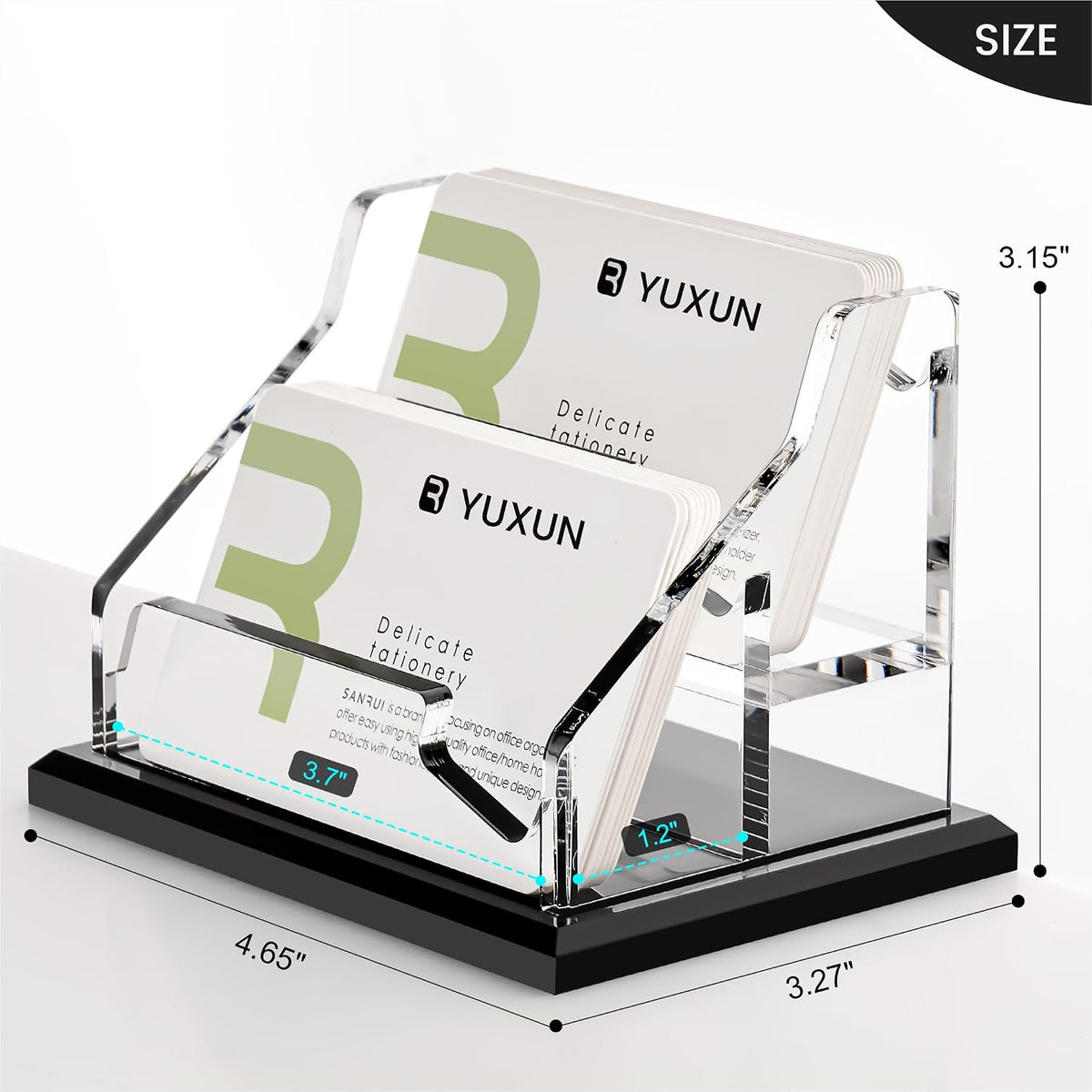 YUXUN Black Business Card Holder for Desk-2 Tier 2 Slot, Acrylic Business Card Holder for Women Men, 100+ Business Cards Display Stand, Multiple Business Card Display for Exhibition, Home, Office