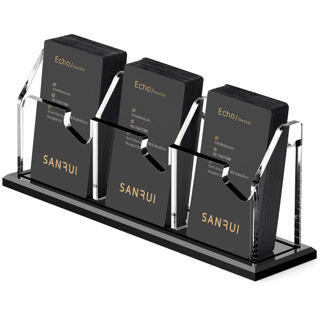 SANRUI Black Business Card Holder for Desk 1 Slot Clear Acrylic Horizontal