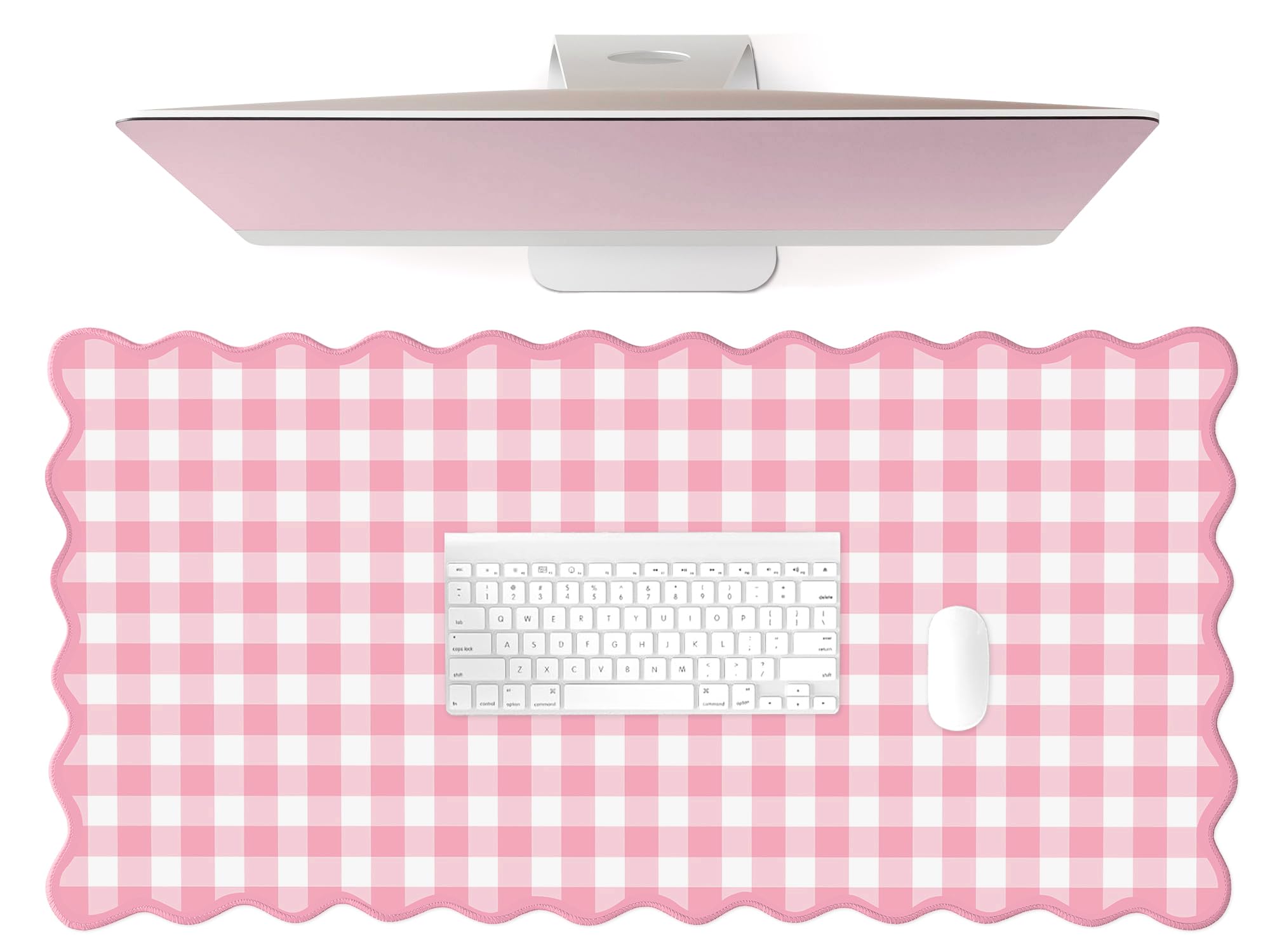Scalloped‌ Green Checkered Desk Mat Cute Pastel Large Gaming Mouse Pad Gingham Kawaii Cottagecore ‌Vintage‌ Girly Keyboard Computer Mat Aesthetic Desk Pad Accessories Office Decor for Women