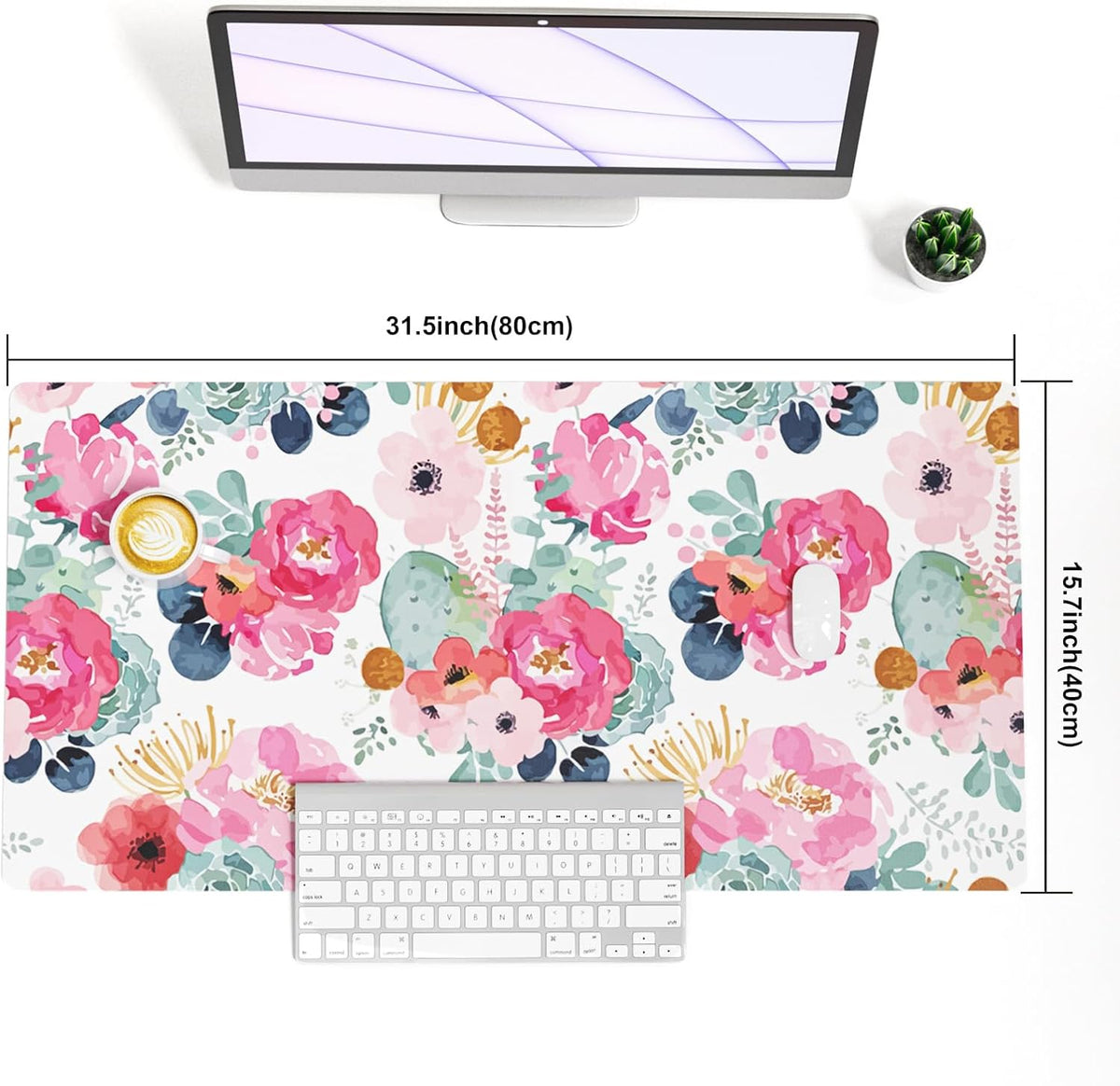 QIYI PU Leather Large Mouse Pad, Waterproof Desk Mat, 31.5" x 15.7", Peony