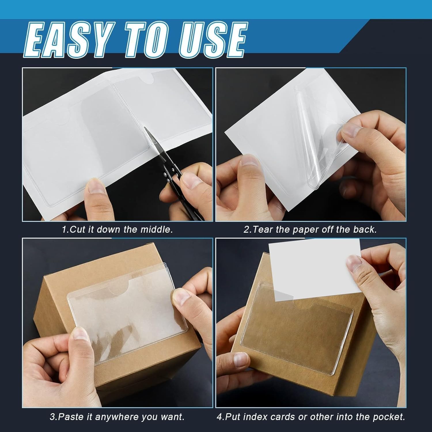 100 Pack Clear Self-Adhesive Business Card Pockets