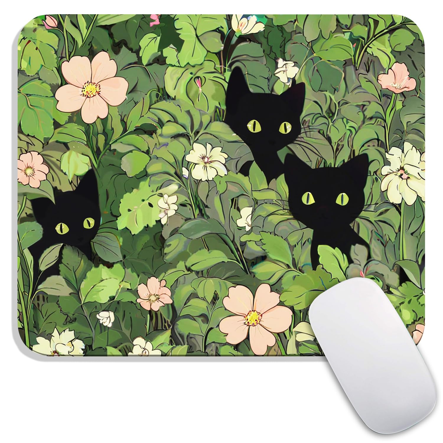 Square Mouse Pad Beautiful Flowers Plants, Personalized Premium-Textured Custom Mouse Mat Design, Washable Mousepad Cloth, Non-Slip Rubber Base Computer Mouse Pads for Wireless Mouse