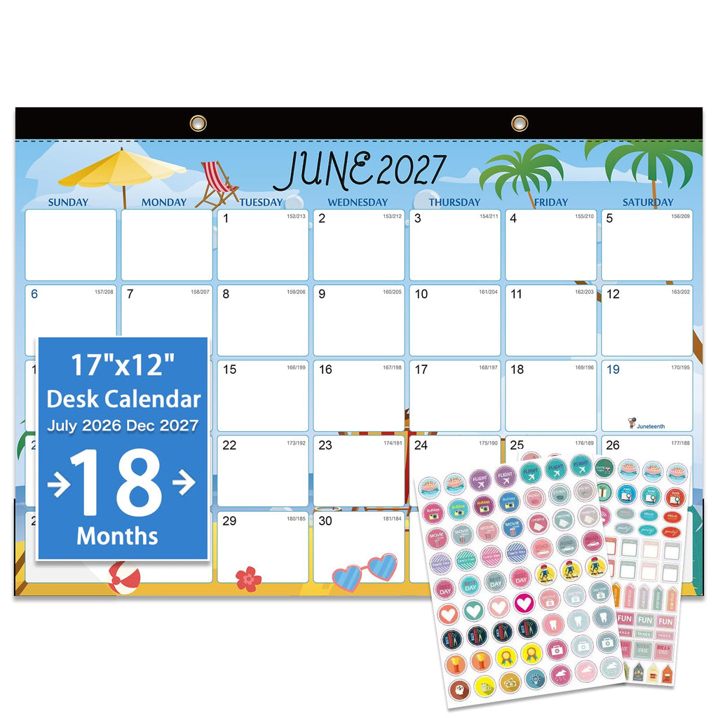 Desk Calendar 2026-2027 - 18 Month Desk Calendar july 2026-2027 Dec, 17" x 12", Large Desk Calendar with Thick Paper, Plastic Cover, Stickers, Home or Office Calendar for Easy Organizing