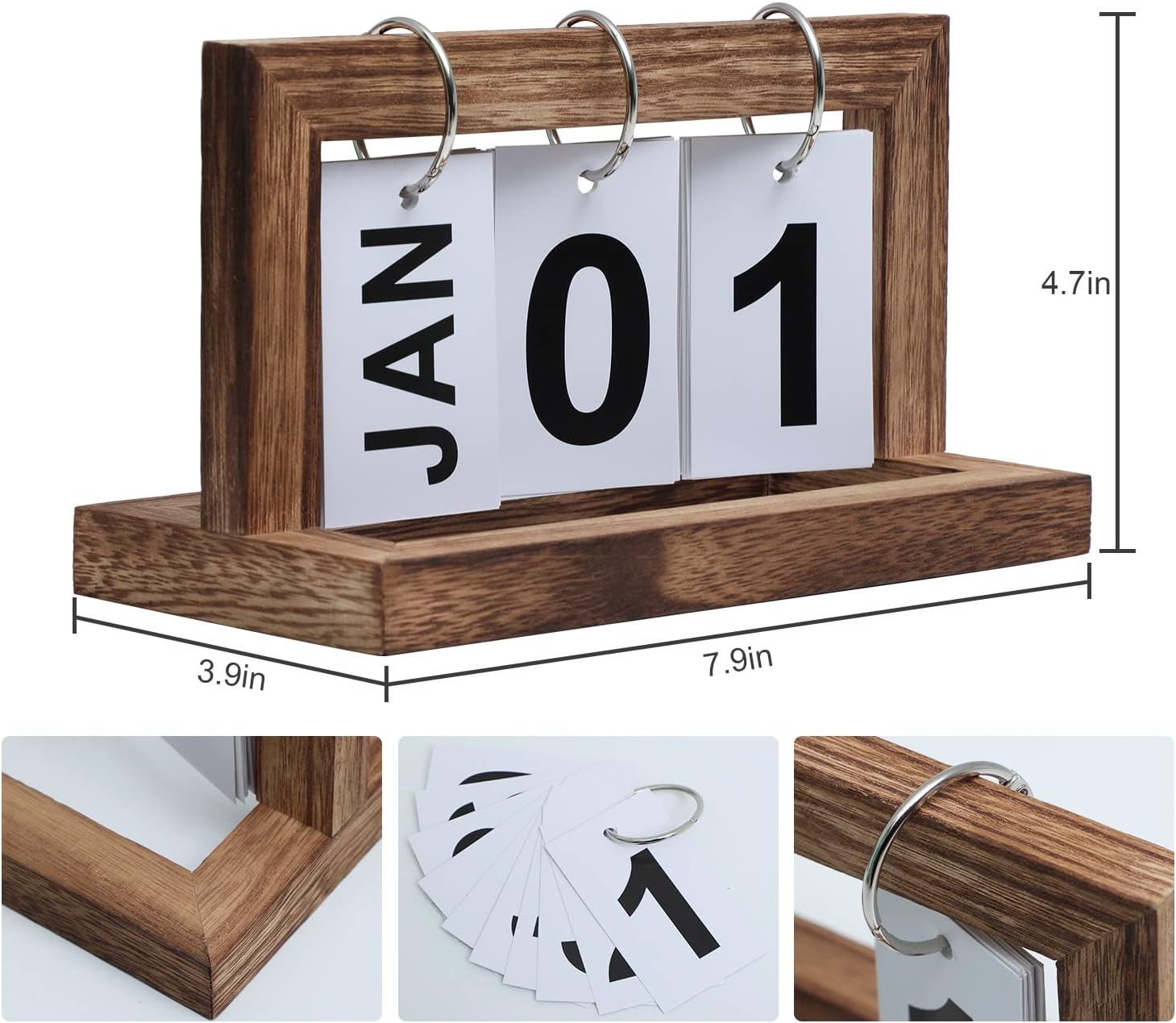 Desk Flip Calendar, Perpetual Desktop Calendar, Cute Small Flip Calendar with Memorial Day Recorder, Carbonized Black