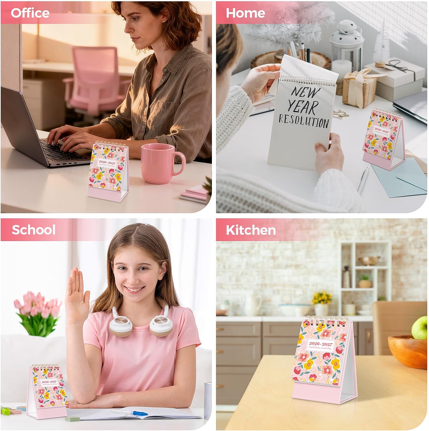 KONVINIT Small Desk Calendar 2026-2027, Floral 2026 Desk Calendar - Runs From January 2026 Until December 2027, 24 Months Mini Desktop Calendar 2026 for School, Home & Office Supplies