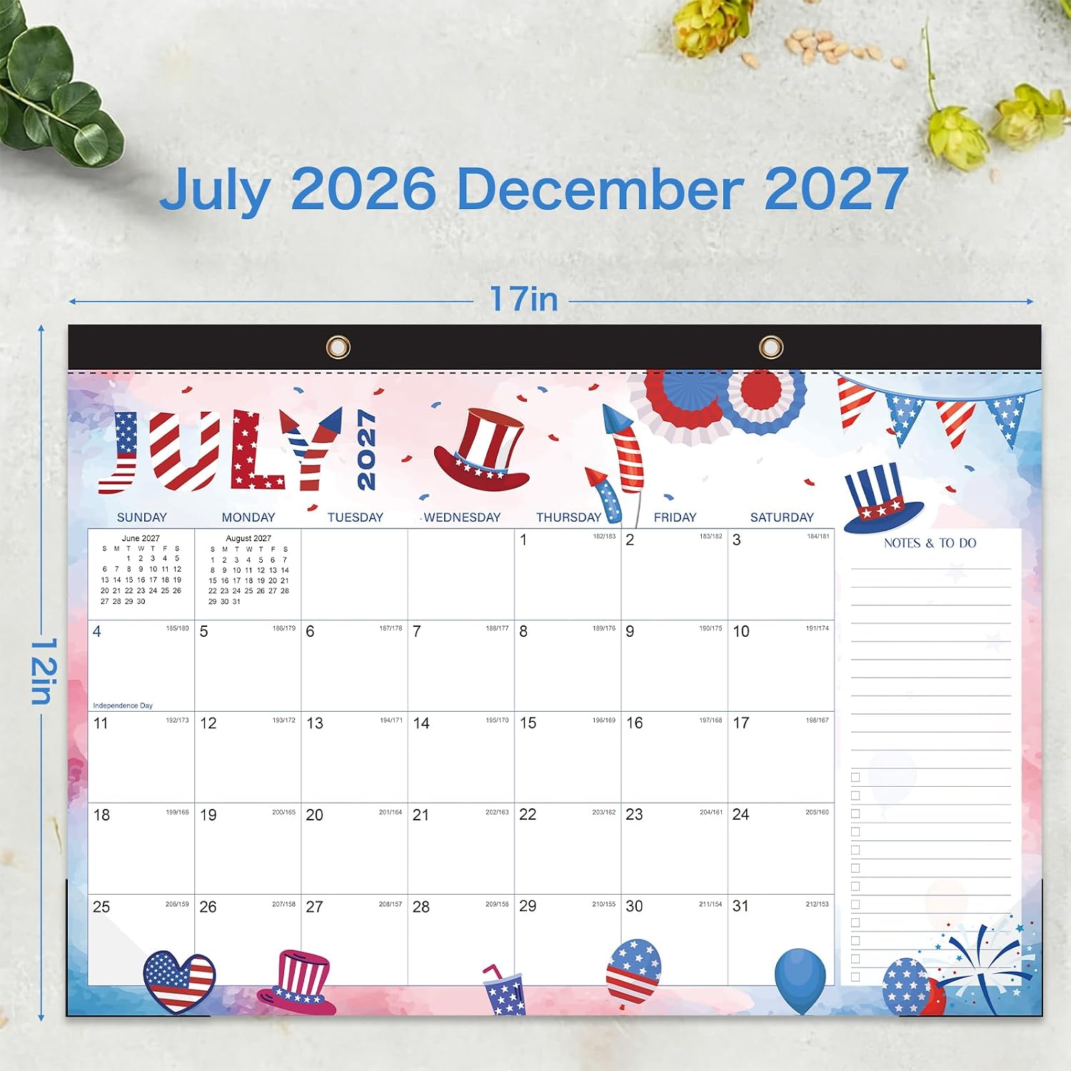 Desk Calendar 2026-2027- 18 Month Desk Calendar july 2026-2027 Dec,17" x 12", Large Monthly Desktop Calendar with Daily Blocks, Thick Paper, Corner Protectors (2 Stickers Included)