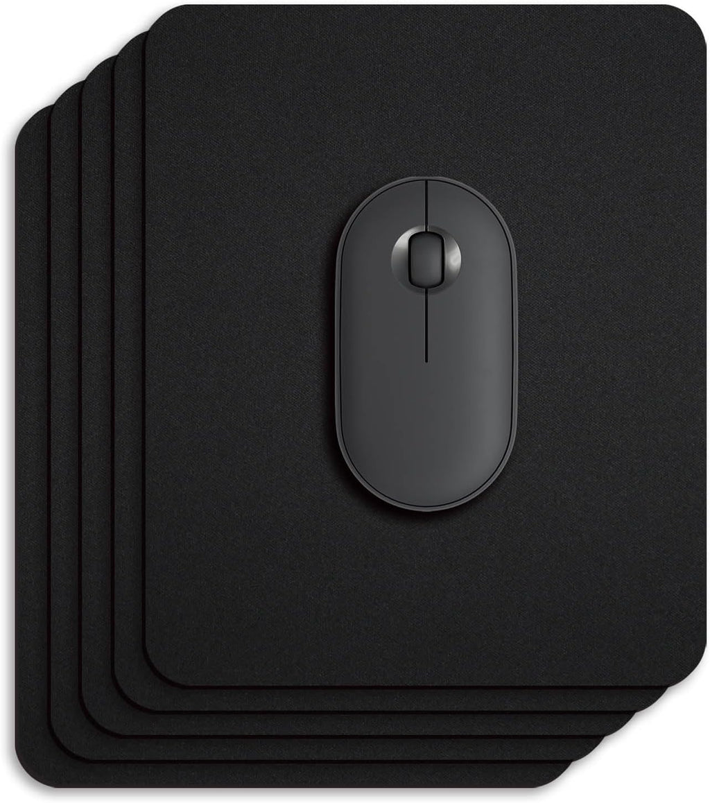 5 Pack Bulk Black Small Mouse Pad, Computer Mousepad for Desk, Compact Size