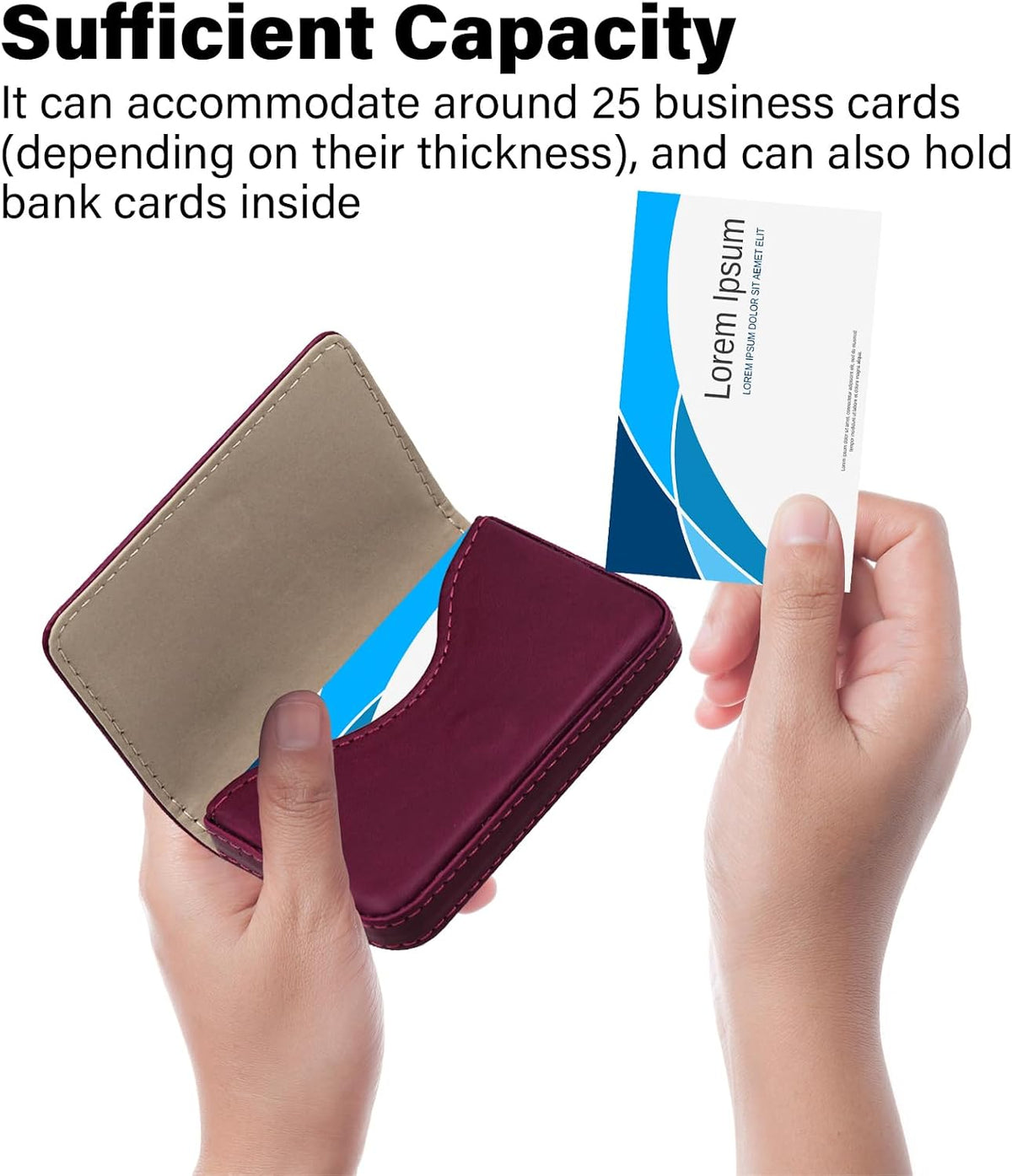 Business Credit Card Holders, Magnetic Sealing Anti Drop, PU Leather Debit Card Protector Organizer Case (Maroon Red)