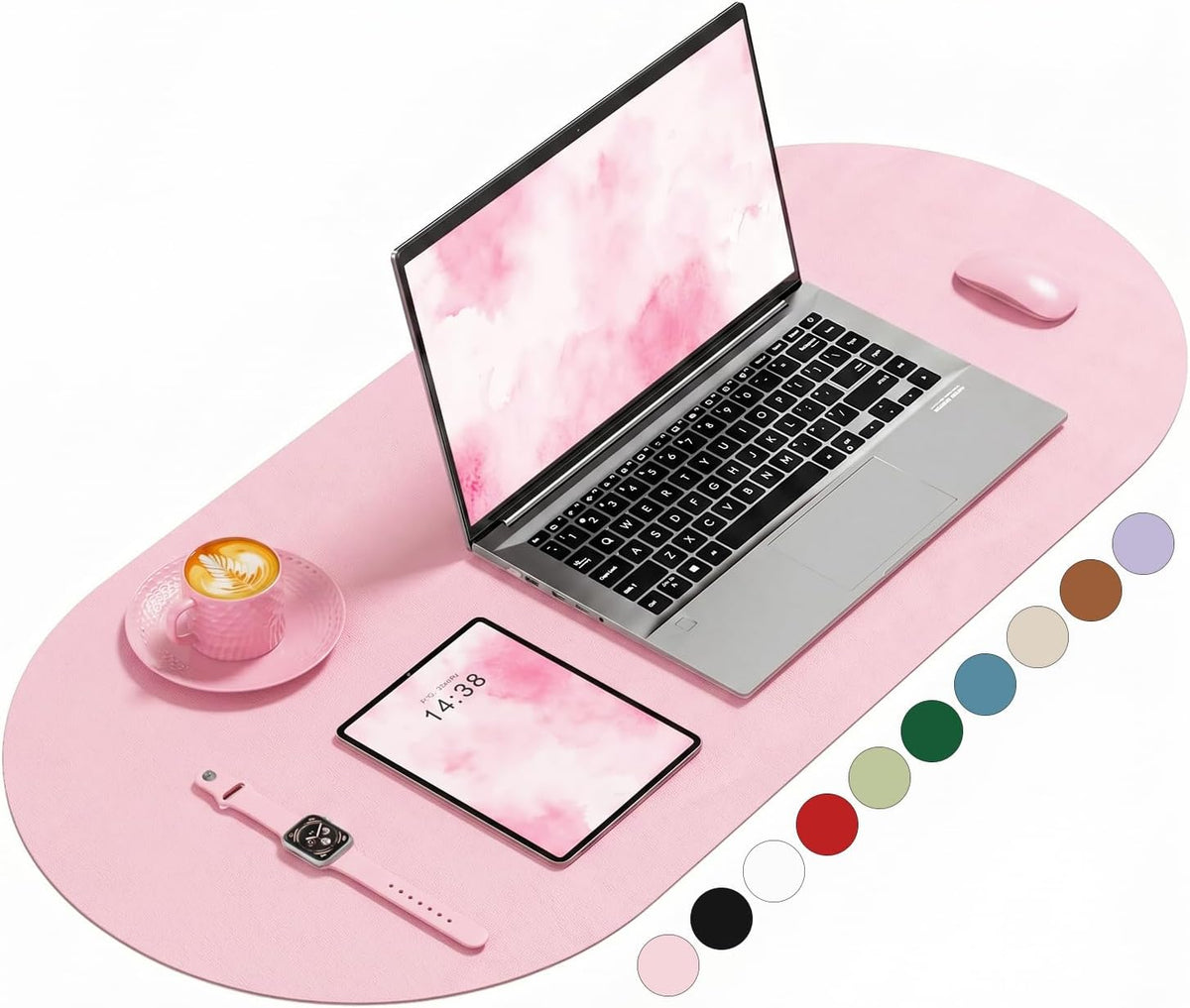 Desk Mat, 31.5" x 15" Oval PU Leather Non-Slip Desk Pad Large Mouse Pad for Desktop, Waterproof Countertop Protector Writing Mat for Office, Home, Gaming, Vanity, Light Pink